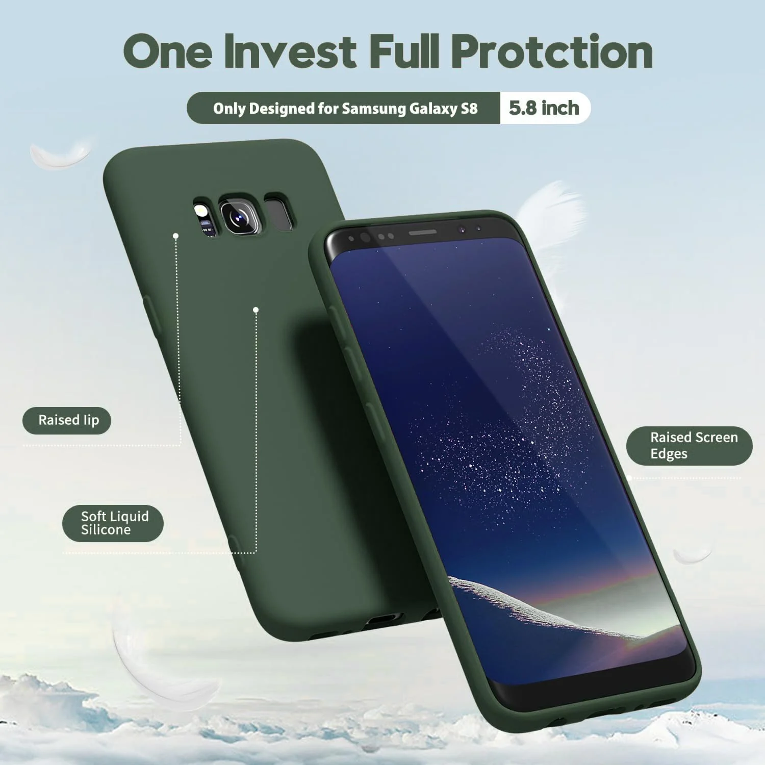 DL3 Mobilak Liquid Silicone Protective Case with Soft Microfiber Lining with Full Camera Protection for Samsung Galaxy S8+ Plus - Green
