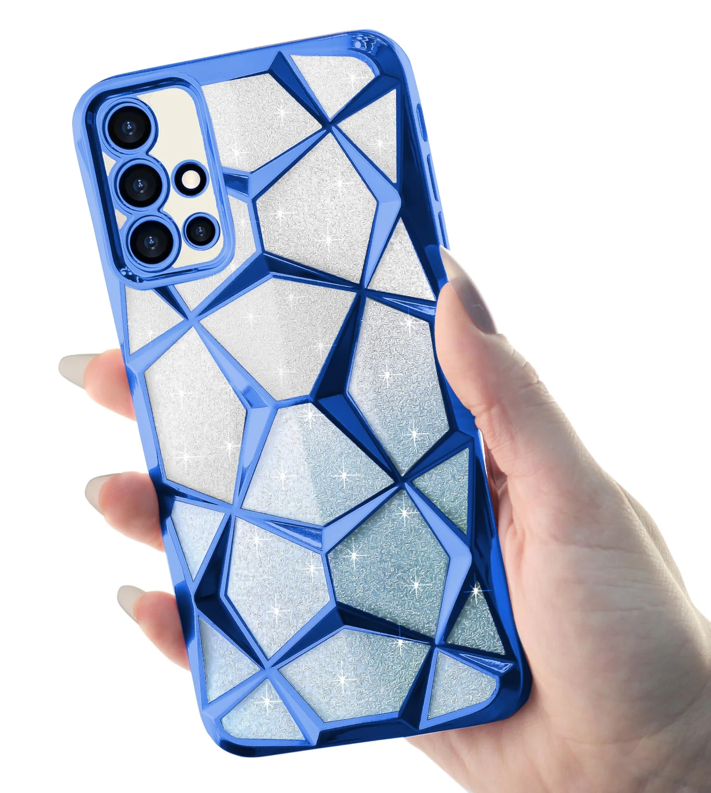DL3 Mobilak Compatible with Samsung Galaxy A51 Case Plating Bling Gradient Glitter Clear Cover Soft TPU Silicone Cute Camera Protection Shockproof Back for Women Girls Case - Blue