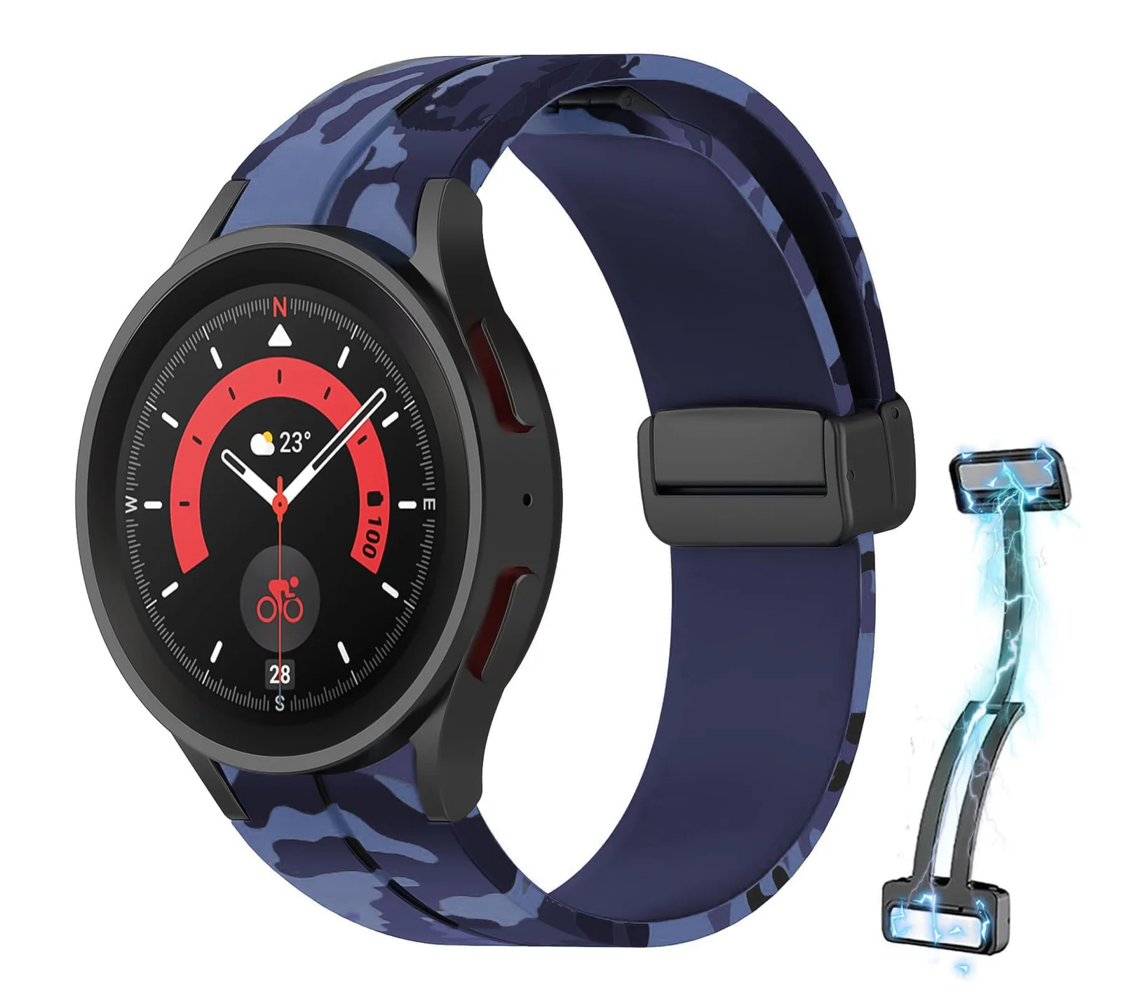 DL3 Mobilak Strap Compatible with Samsung Galaxy Watch 7 FE 6 5 4 Strap 40mm 44mm/Watch 6 Classic 43mm 47mm/5 Pro 45mm/4 Classic 42mm 46mm, No Gap Magnetic Clasp Silicone Band - Camouflage Blue