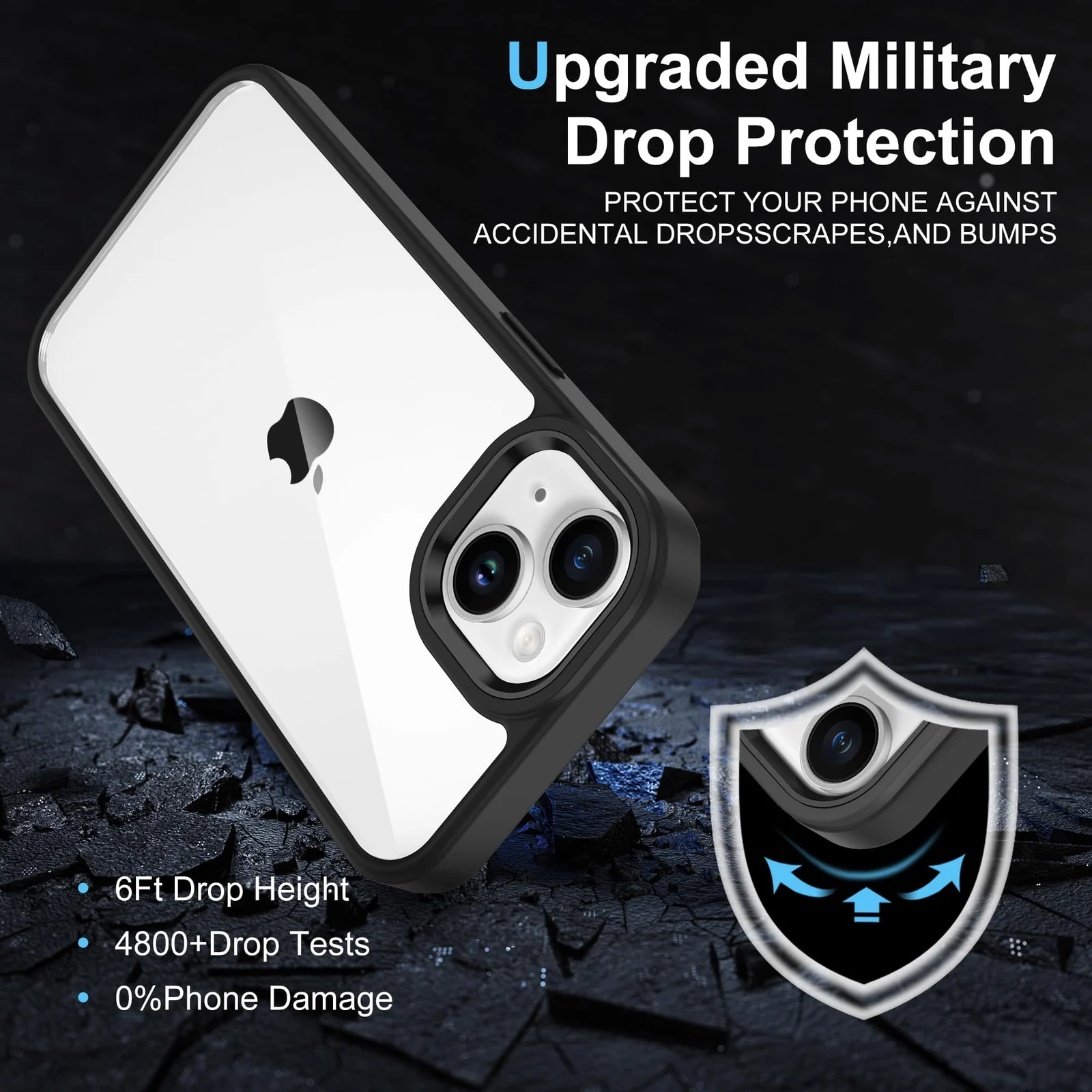 DL3 Mobilak Clear PC and TPU Protective Case for iPhone 13 / iPhone 14 with Shockproof Design and Anti-Yellowing Design - A Black