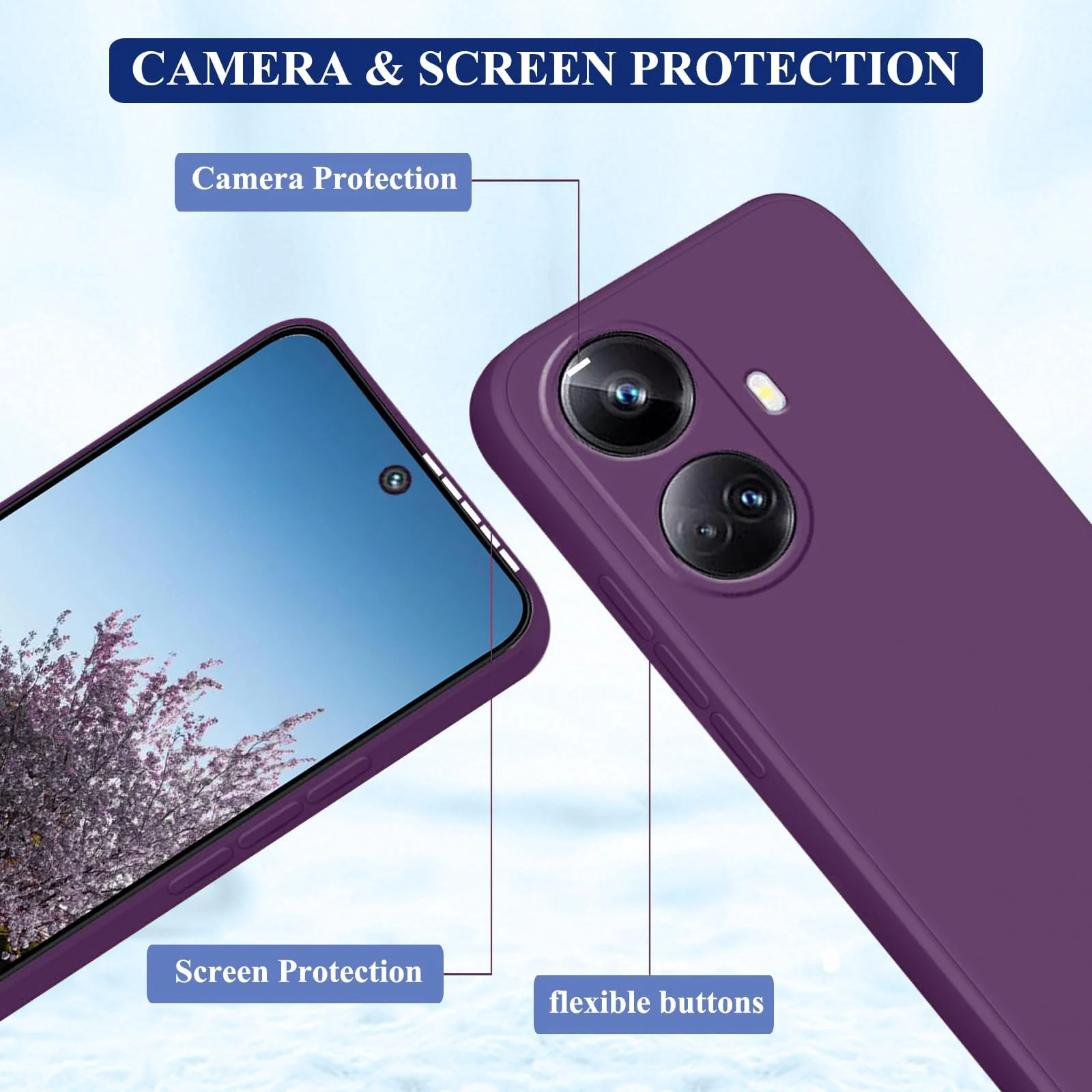 DL3 Mobilak realme 10 pro plus Case, Soft Flexible Silicone Gel Rubber Bumper Cover, Full Body Shockproof Protective Phone Case - Violet
