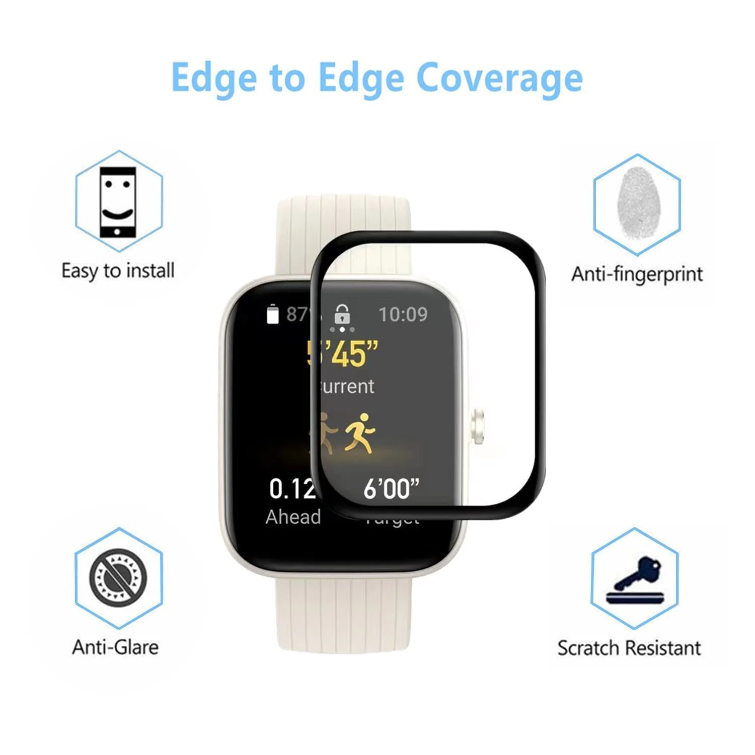 DL3 Mobilak Screen Protector For Amazfit Bip 3 / Amazfit Bip 3 Pro, 3D Curved Soft Edge Protective Film [Anti-Scratch] [Bubble Free] [Ultra Shatterproof] [High Sensitive] (Not Glass) - Black