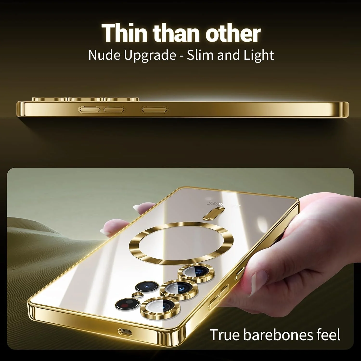 DL3 Mobilak Plated-Edge Protective Case for Samsung Galaxy S25 Ultra, Compatible with MagSafe accessories, Supports wireless charging, Camera protection - Gold