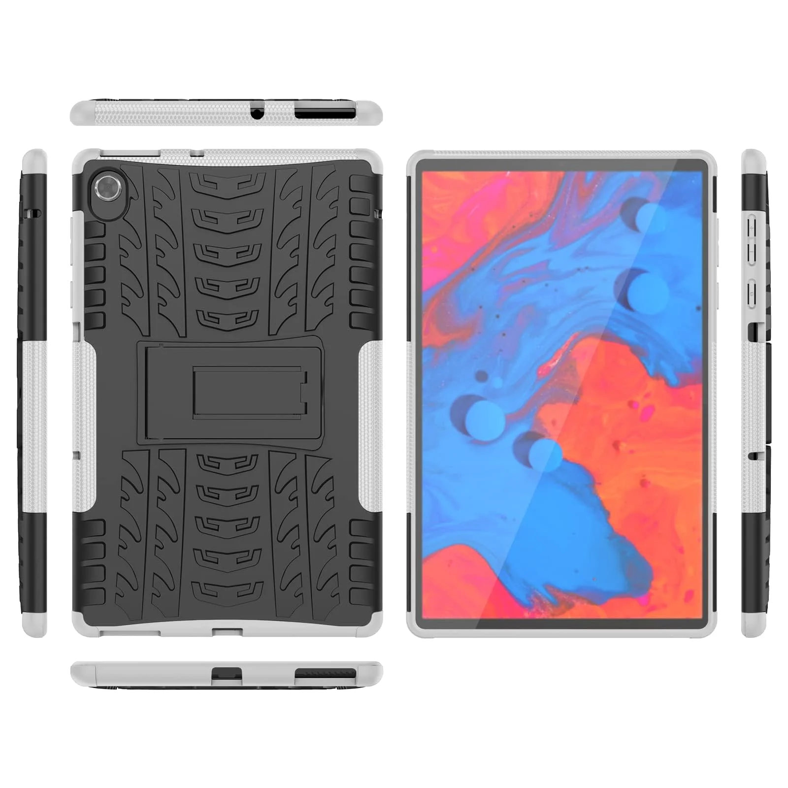 "DL3 Mobilak Case For Lenovo Tab M10 FHD Plus 10.3"" [2nd Gen] 2020 (TB-X606F/X) / K10 2021 (TB-X6C6F), Hybrid Rugged Armor Heavy Duty 2 in 1 TPU + PC Dual Layer Shockproof Case with Kickstand - White"