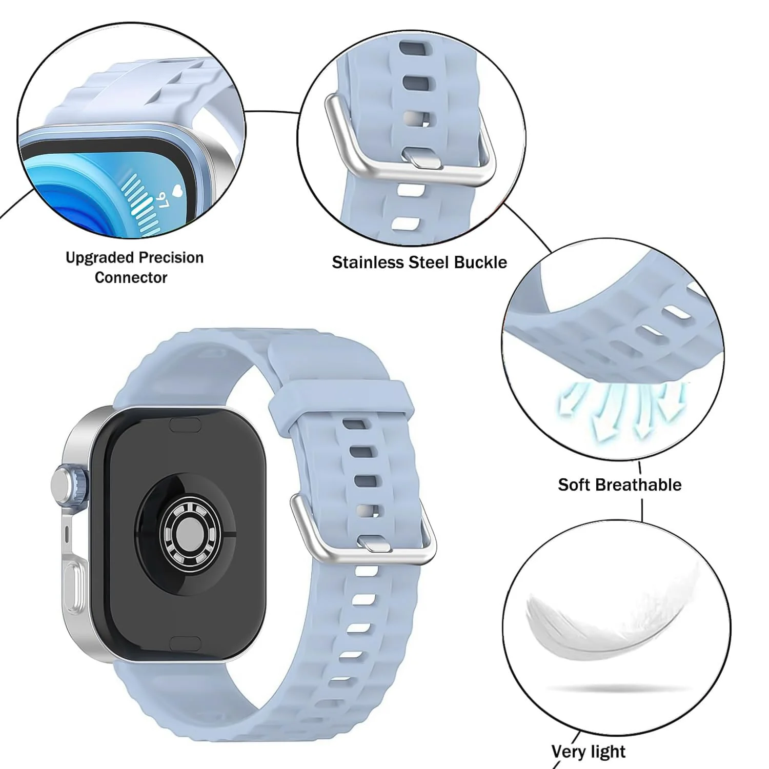 DL3 Mobilak Wavy Texture Sports Wristbands for Huawei Watch Fit 4/Fit 4 Pro/Fit 3 Strap, Breathable Silicone Wristband Strap Watch Strap Bracelet for Huawei Watch Fit 4 Pro/Fit4/3 - Light Blue