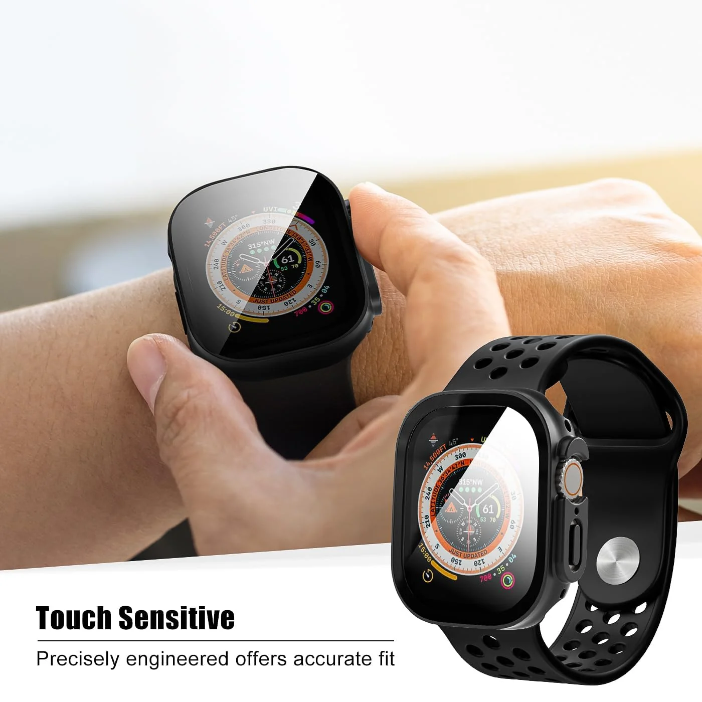 DL3 Mobilak Cover for Apple Watch Ultra 3/2/1 49mm Privacy Screen Protector Anti Spy, Shockproof Bumper Case, Integrated Hard PC Protective Case in HD Tempered Glass for Apple Watch Ultra - Black