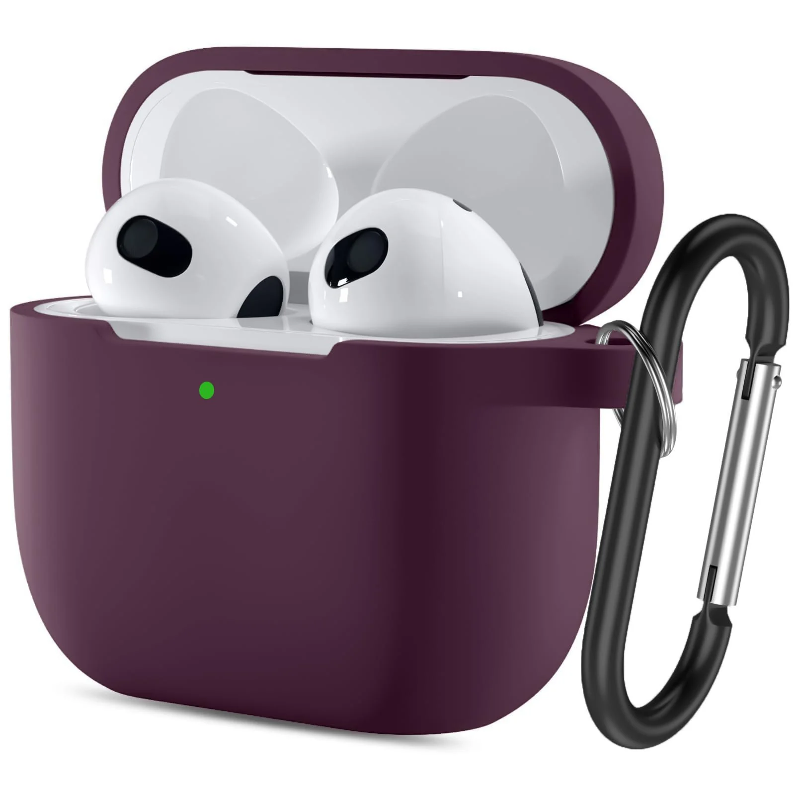 DL3 Mobilak AirPods 3 Case Cover, Silicone Protective Accessories Skin with Keychain Compatible with Apple AirPod 3rd Generation 2021 for Women Girl, Front LED Visible - Wine Red