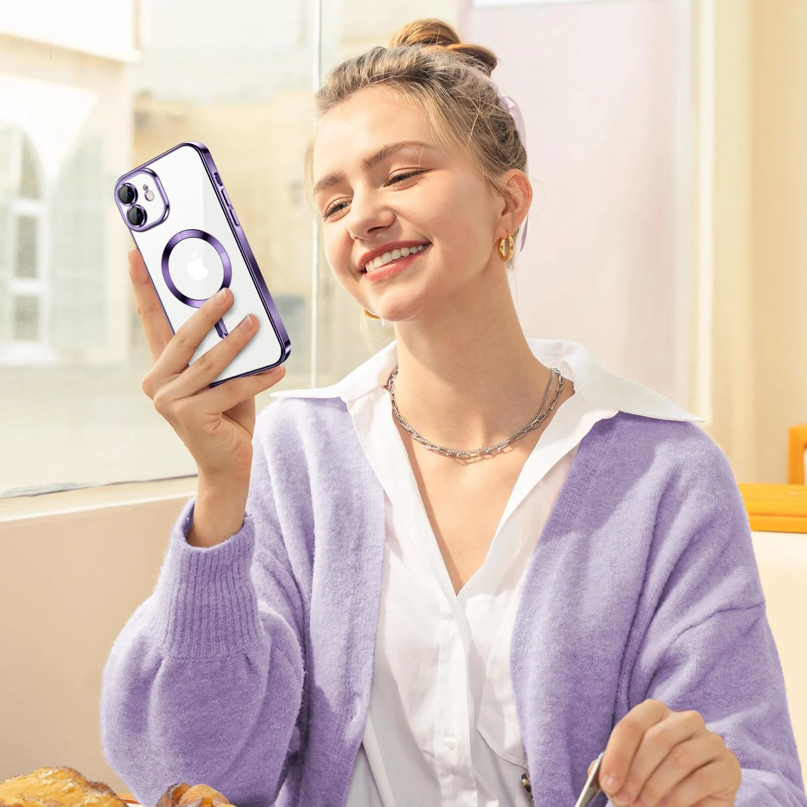 DL3 Mobilak Case for iPhone 11 (6.1 Inch) Compatible with MagSafe with Camera Lens Protector, Magnetic Clear Case Full Protection Plating Anti-Scratch Slim Thin Case Cover - Purple