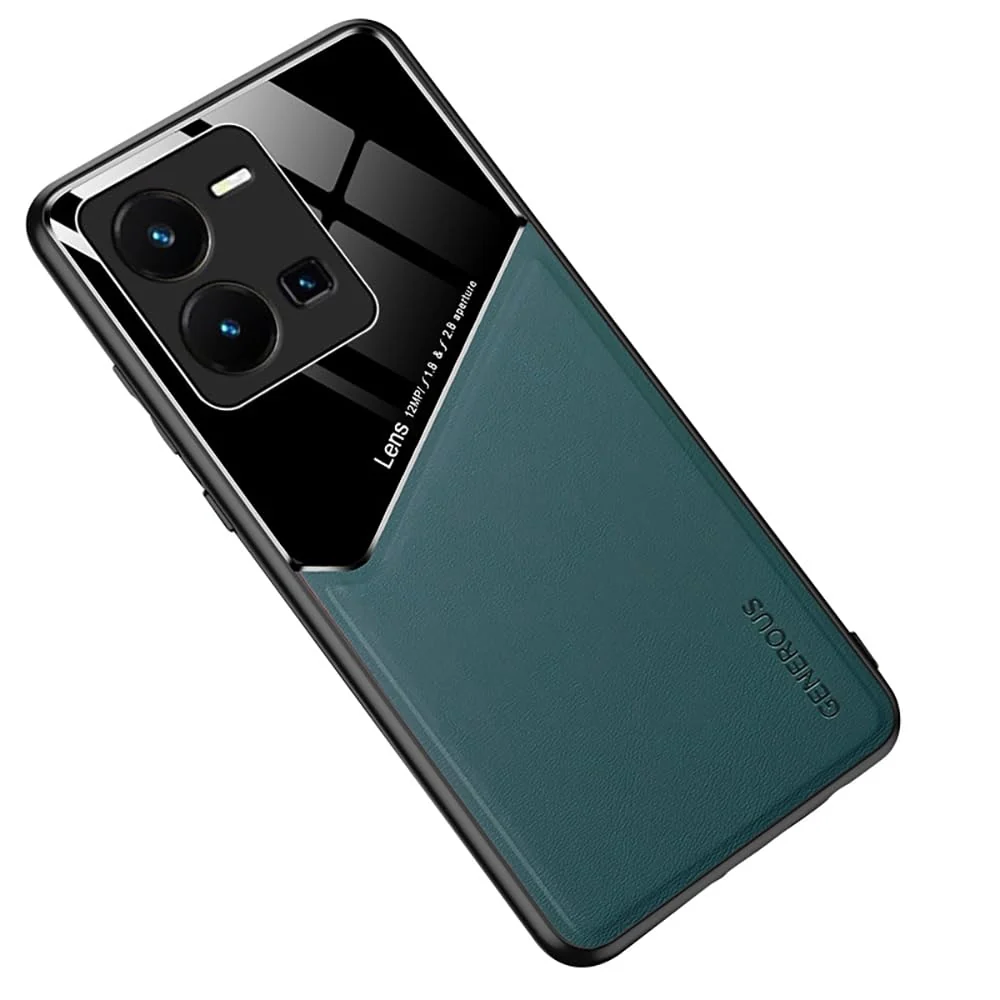 DL3 Mobilak Leather and PC Protective Case for vivo V25 5G / V25E 4G / X80 Lite, Built-in magnetic car-mount support, Shock-absorbing protection, Raised edges around the screen and camera - Green