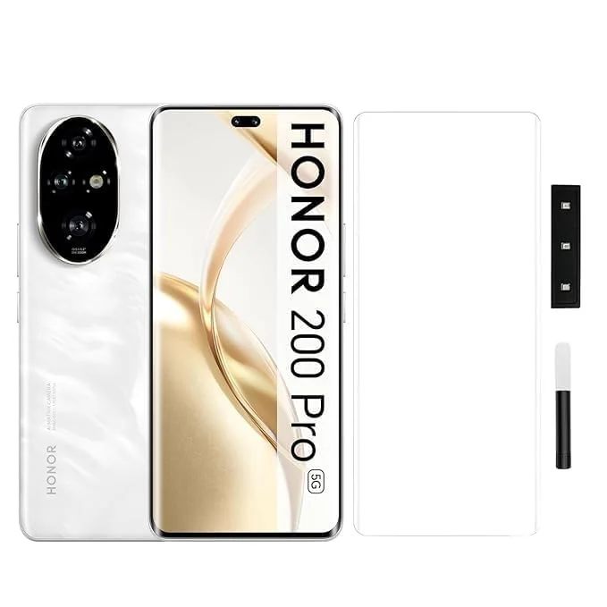 DL3 Mobilak Full Glass Screen Protector For Honor 200 Pro 5G Tempered Glass Full Glue Cover Screen Protector For Fingerprint Unlock Screen Glass Film - Clear