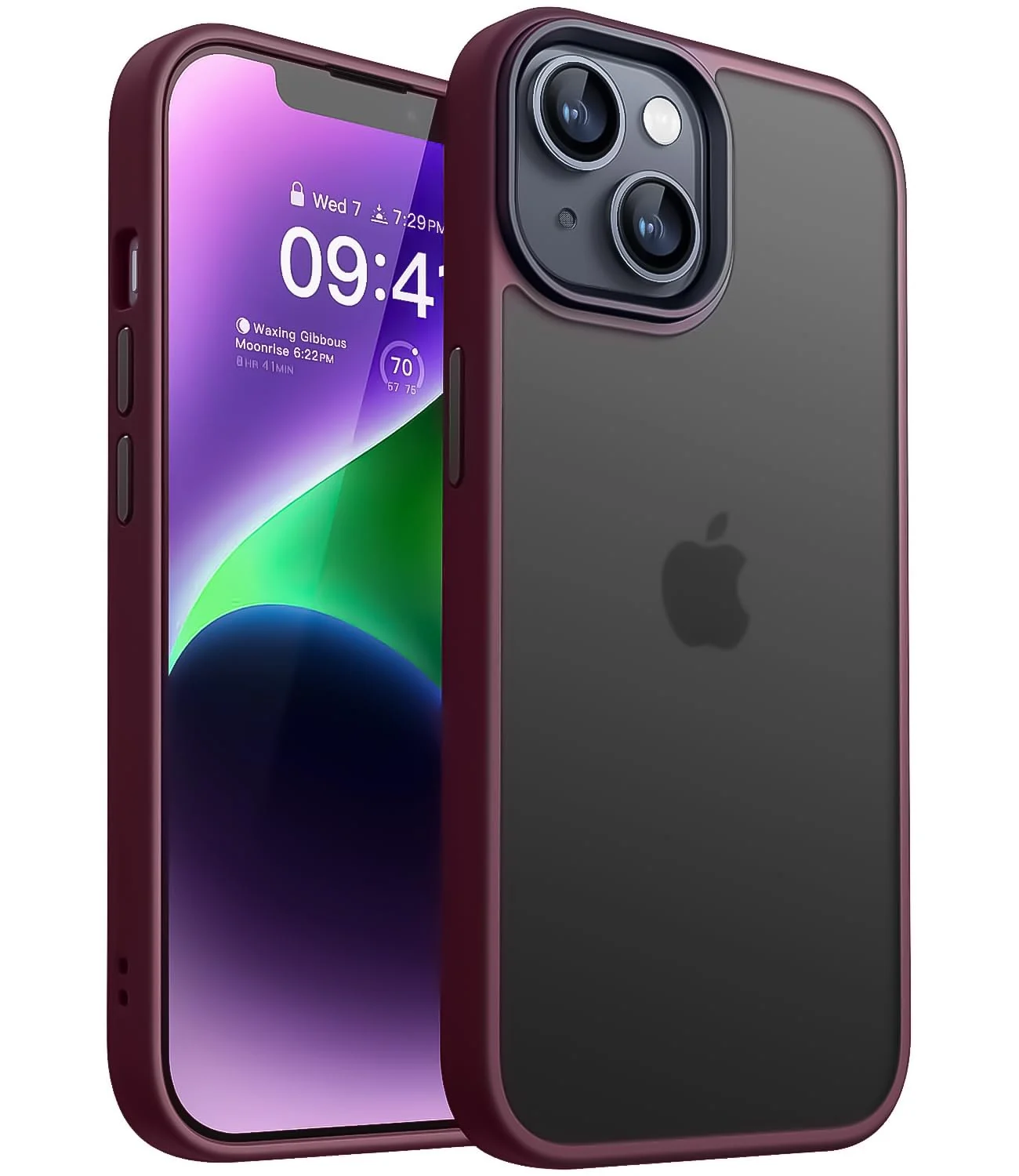DL3 Mobilak Translucent Matte Case for iPhone 15 + Plus / iPhone 14 Plus 6.7-Inch, Supports wireless charging, Camera protection, Shock-absorbing protection - Wine Red