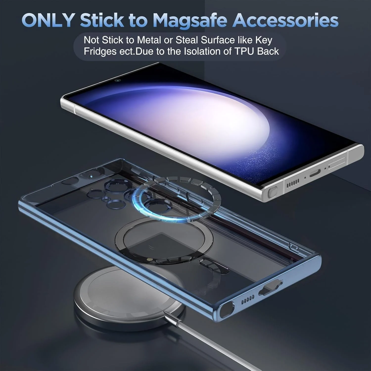DL3 Mobilak For Samsung Galaxy S22 Ultra Magnetic Case, Compatible with MagSafe, Built-in Camera Lens Protector, Luxury Plating Soft TPU Clear Shockproof Slim Thin Cover - Sierra Blue