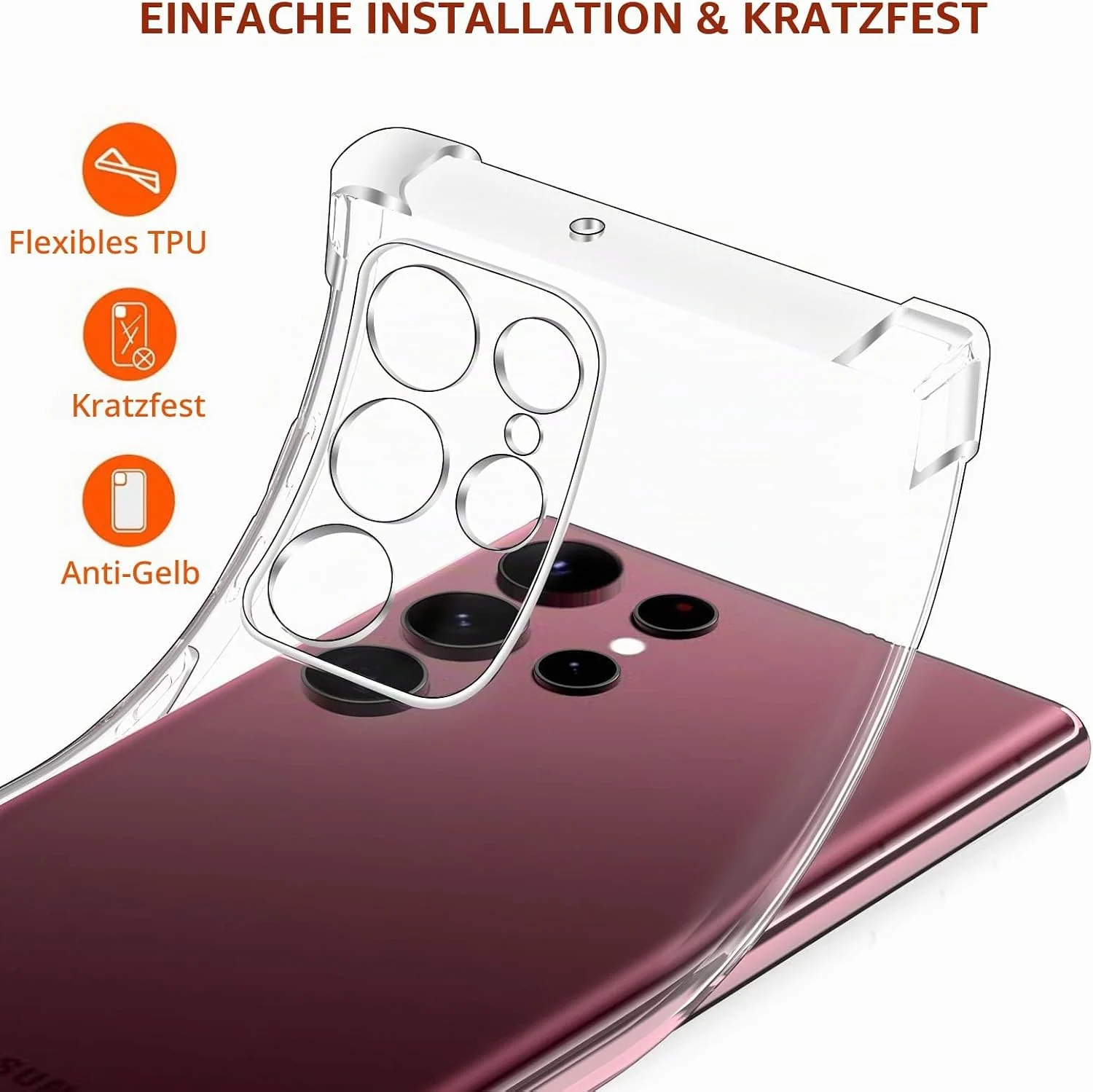DL3 MOBILAK Clear Soft TPU Phone Case for Samsung Galaxy S22 Ultra 5G - Clear