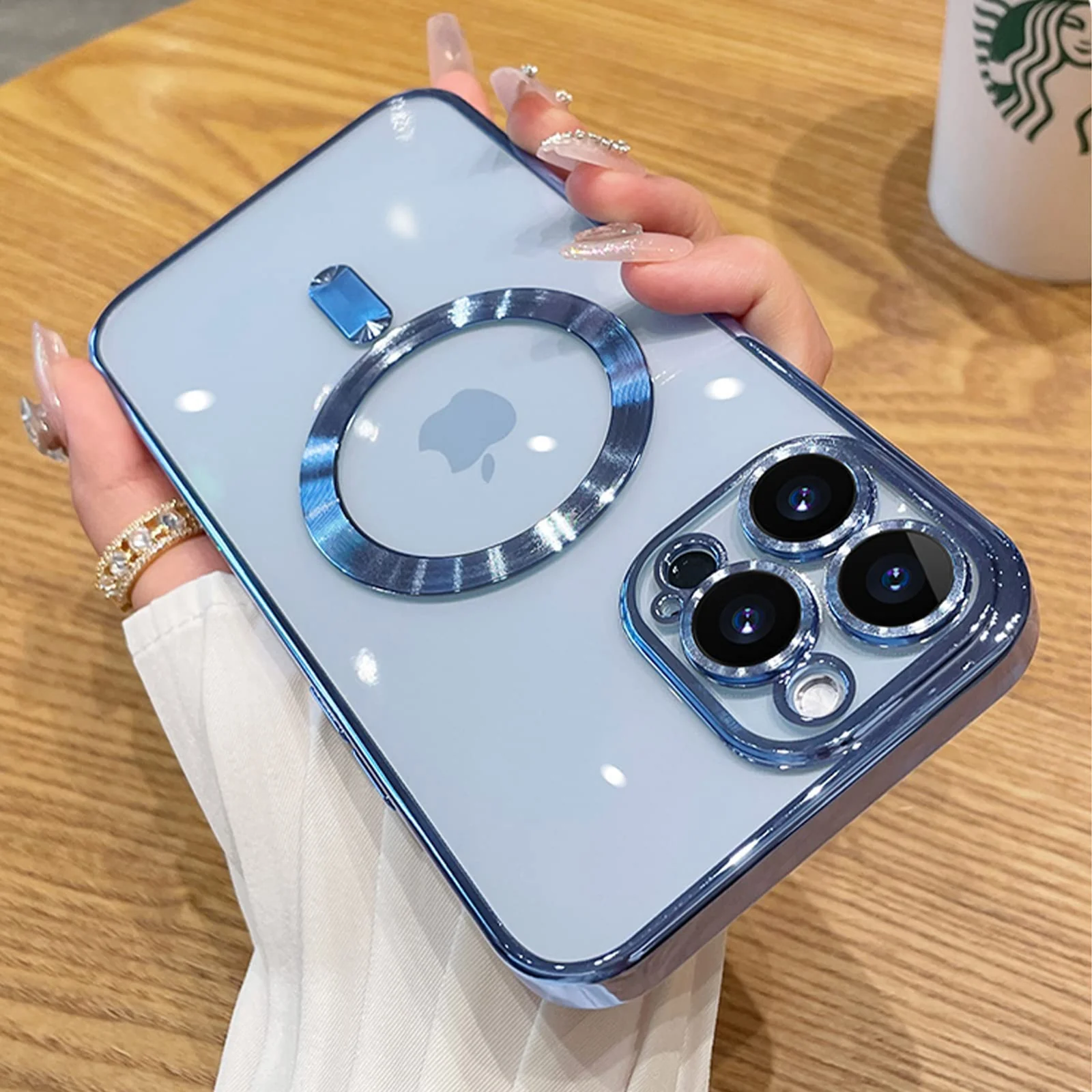 DL3 MOBILAK Case for iPhone 13 Pro (6.1 Inch) Compatible with MagSafe, with Camera Lens Protector, Magnetic Clear Case Slim Plated Protective Case - Sierra Blue