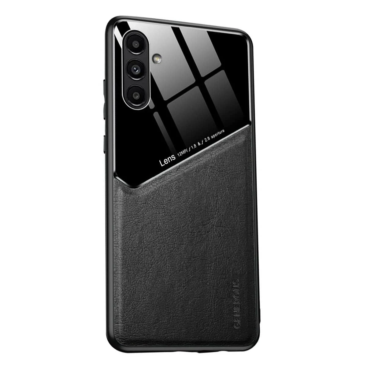 DL3 Mobilak Leather and PC Protective Case for Samsung Galaxy A34 5G, Built-in magnetic car-mount support, Shock-absorbing protection, Raised edges around the screen and camera - Black