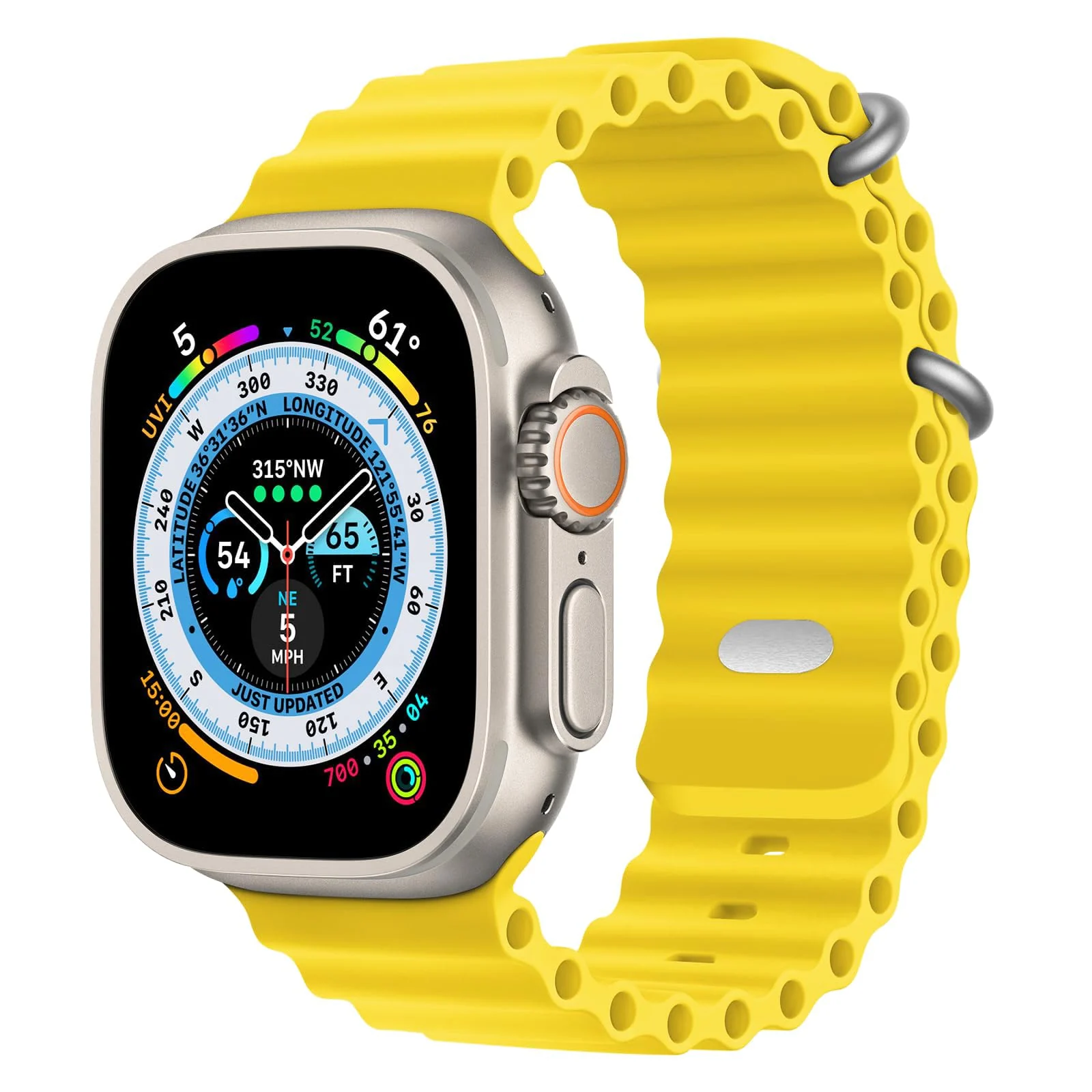 DL3 Mobilak Ocean Band with Case For Apple Watch Ultra 49mm, Adjustable Silicone Sport Loop Ocean Strap Men Women Strap With Protective Cover Screen Shockproof for iWatch Ultra 2 49mm - Yellow
