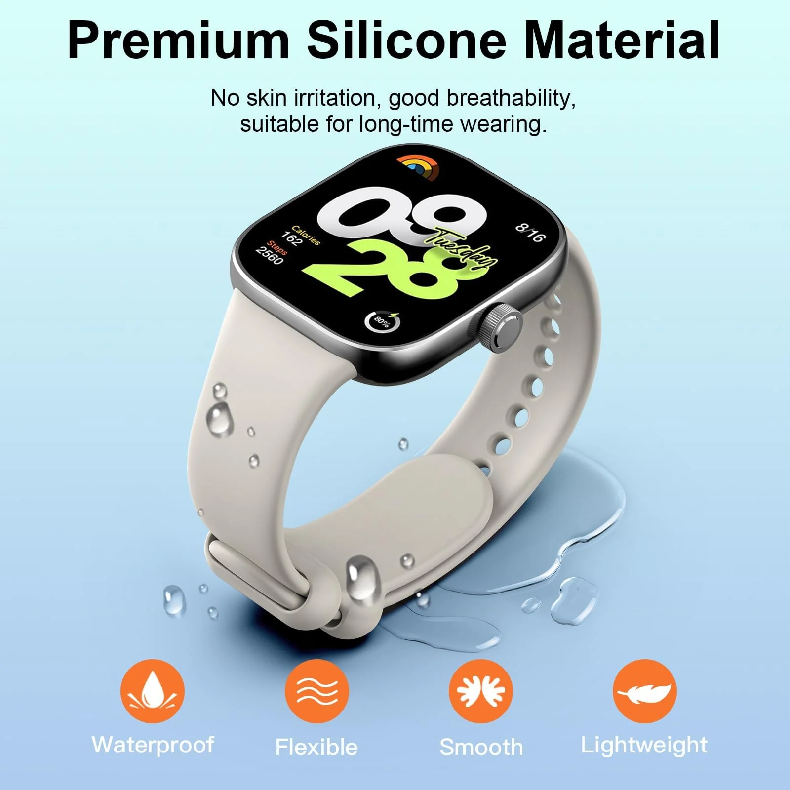 DL3 Mobilak Sport Strap Compatible with Xiaomi Redmi Watch 4/ Xiaomi Band 8 pro, Soft Silicone Sports Wristband for Men Women, Double Ring Adjustable Replacement - Beige