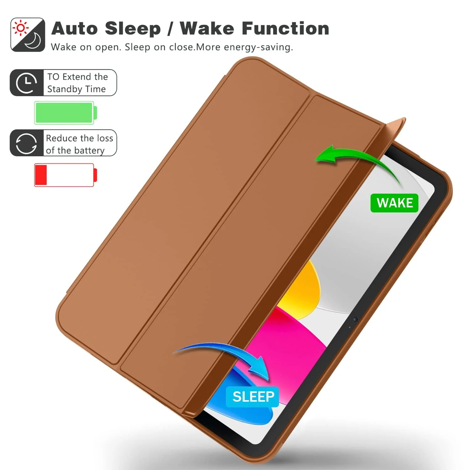 DL3 Mobilak Case For iPad 10th Generation 2022 10.9 Inch with Pencil Holder, iPad 10 [Support Touch ID] Flexible TPU Back Shell Smart Trifold Stand Protective Cover Auto Wake/Sleep - Brown