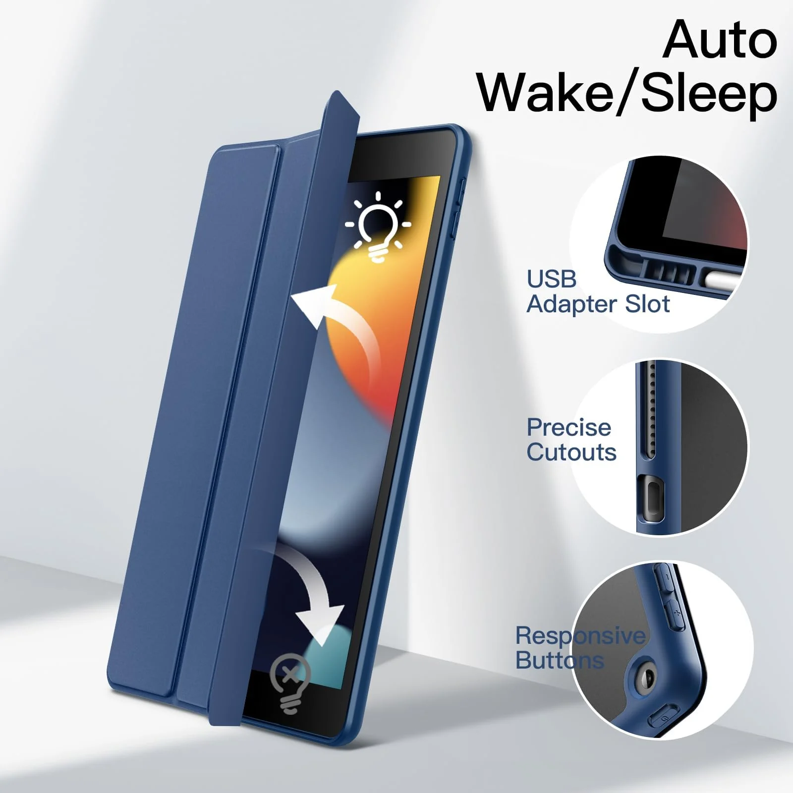 DL3 Mobilak Case for iPad 6th/5th Generation (9.7-inch, 2018/2017), iPad Pro 9.7 Inch Case 2016, iPad Air 2nd/1st, Clear Shockproof Back Cover Built-in Pencil Holder, Auto Sleep/Wake - Navy Blue