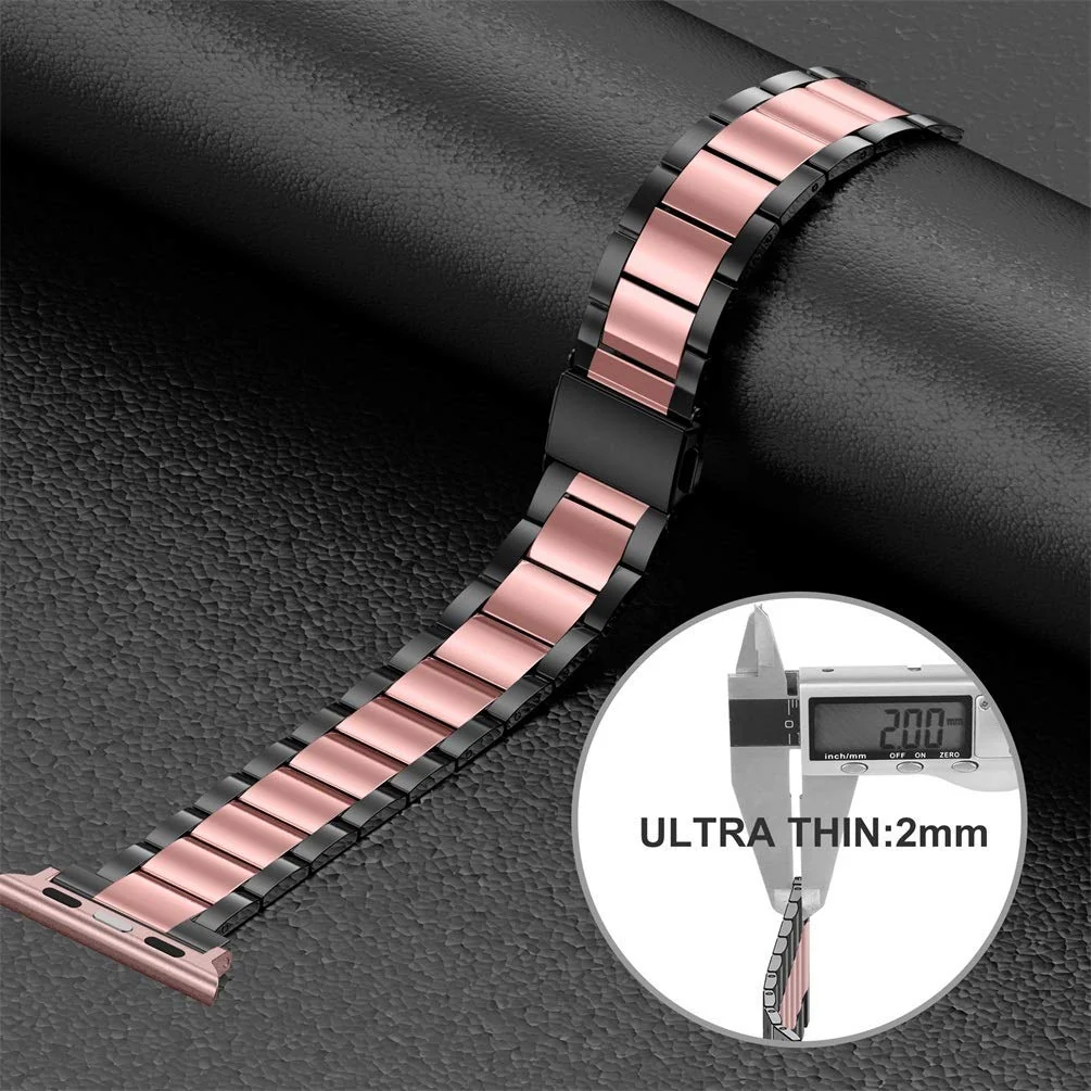 DL3 Mobilak Band For Apple Watch Ultra Band 49mm 45mm 44mm 42mm 41mm 40mm 38mm, Metal Stainless Steel Strap for Apple Watch Series 8 Ultra 7 6 5 4 3 2 1 Se (42MM/44MM/45MM/49MM) - Black Pink