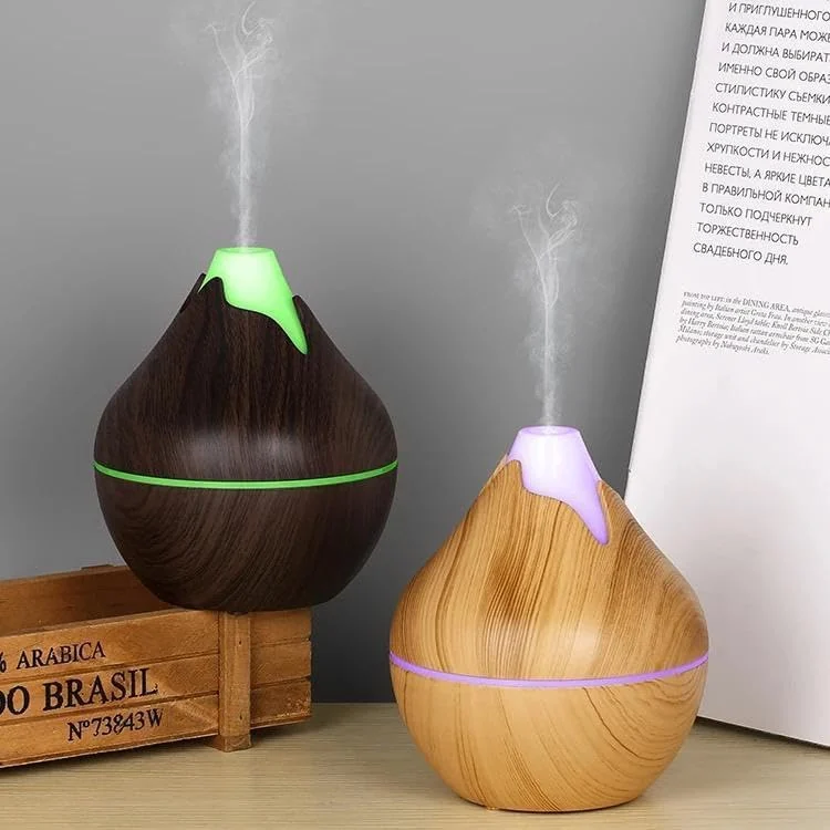 Mobigon Wood Cool Mist Ultrasonic Humidifier for Room Moisture, Aroma Diffuser for Home, 350ml Essential Oil Diffuser with 7 Colorful Night Light, Auto Shut-Off, Home, Office - Light Woody