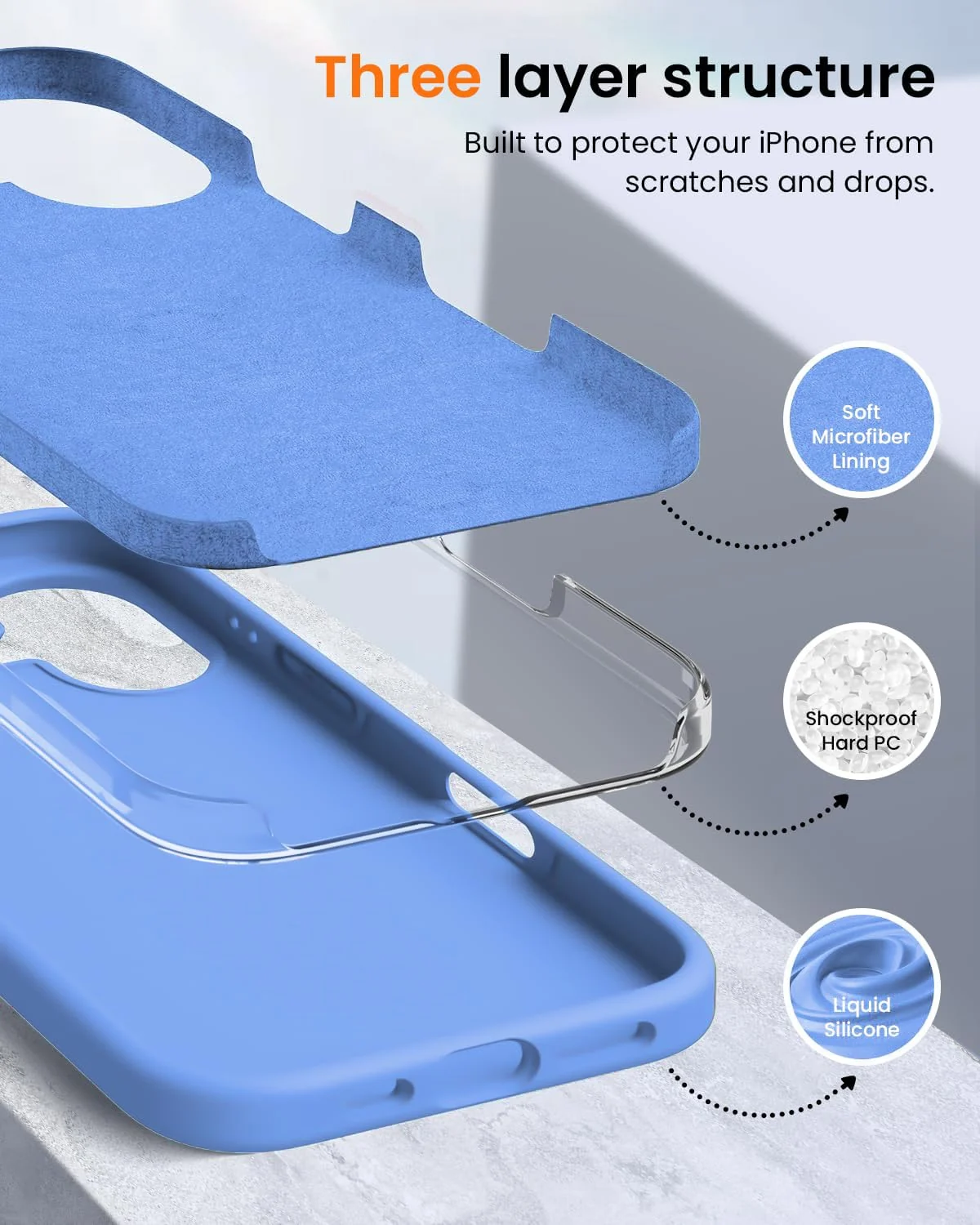 DL3 Mobilak Liquid Silicone Protective Case with Soft Microfiber Lining for iPhone 16 - Light Blue