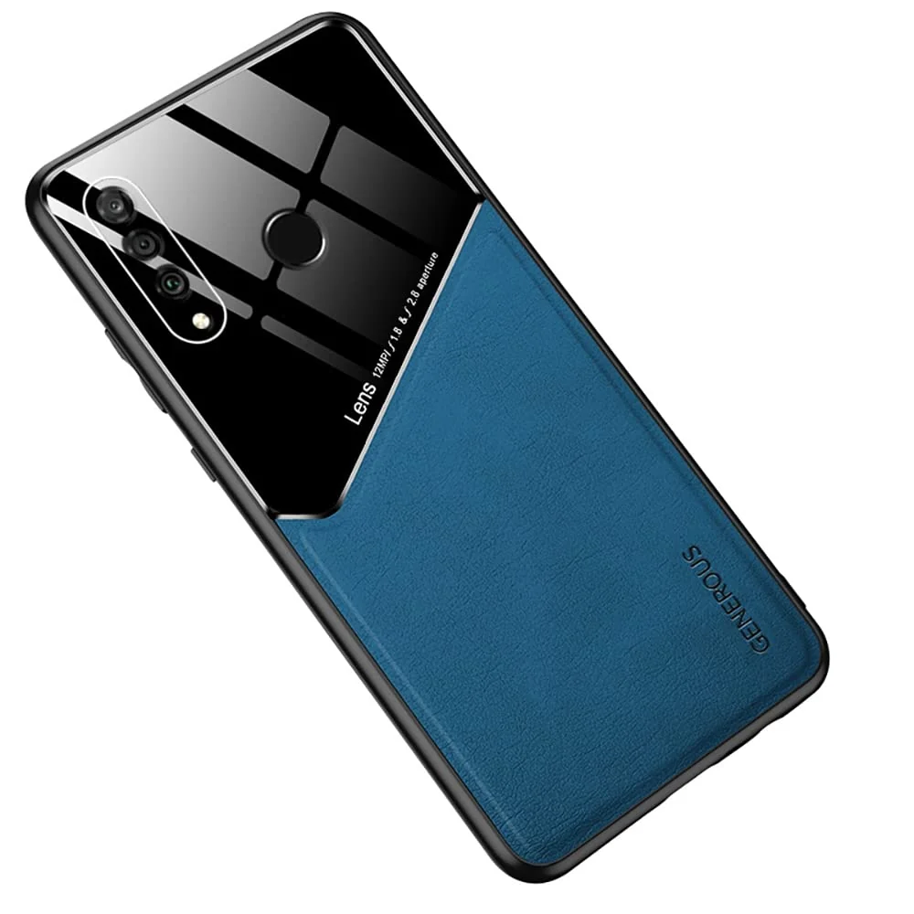 DL3 Mobilak Faux Leather and Plexiglass Protective Case with TPU Frame and Magnetic Car-Mount Support for Huawei P30 Lite / Nova 4E - Blue
