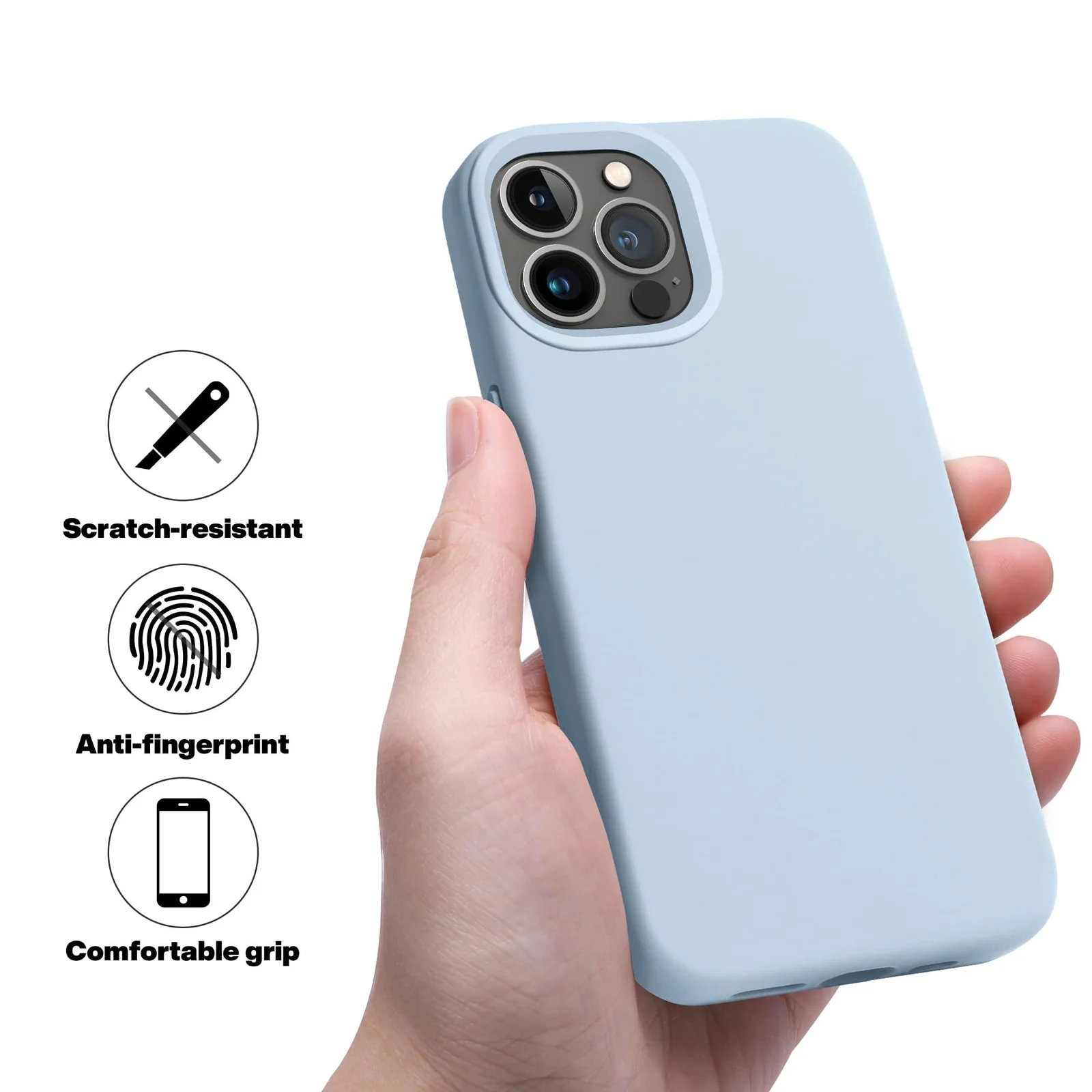 DL3 Mobilak Liquid Silicone Protective Case for iPhone 15 Pro Max with Camera Protection and Microfiber Lining - Sky Blue