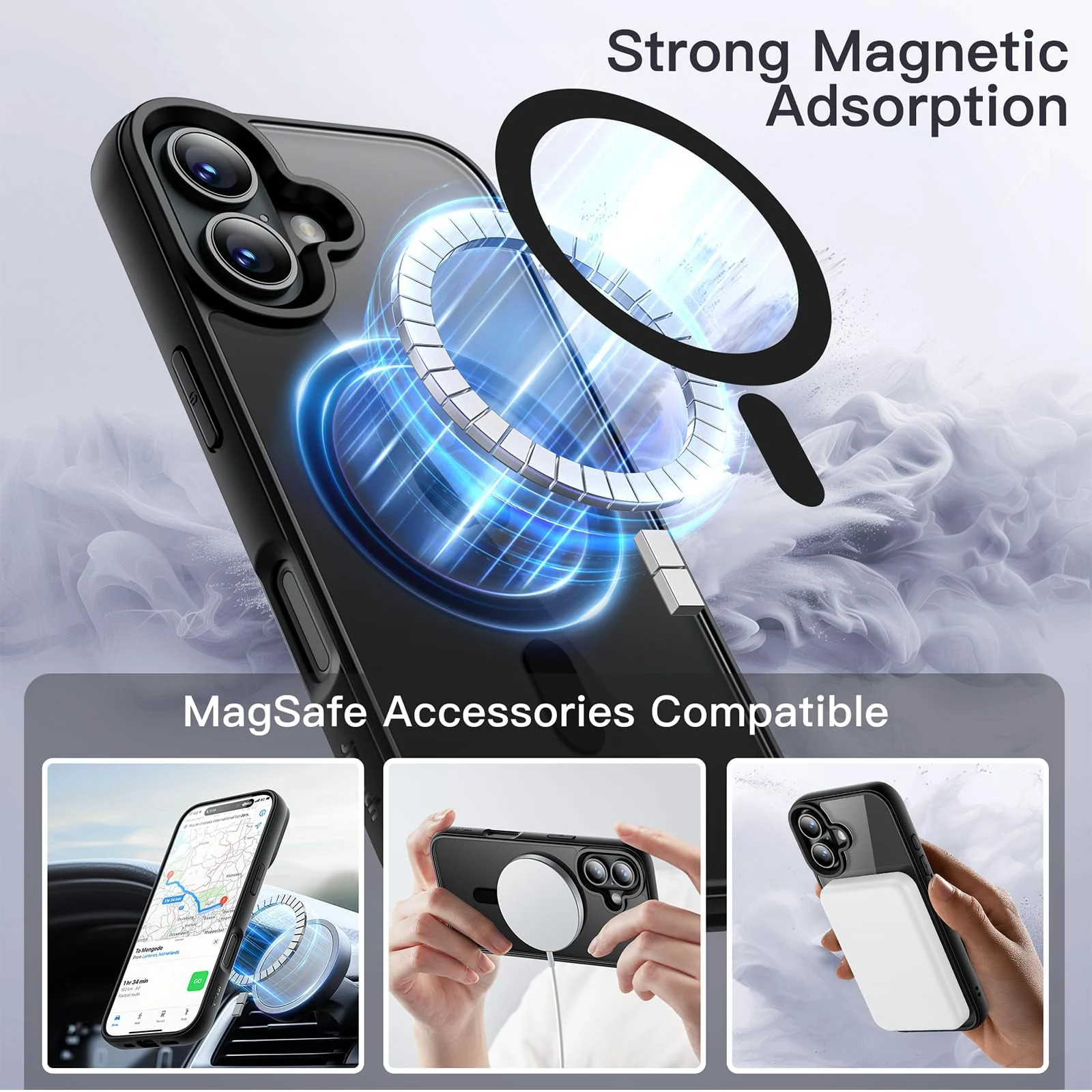 DL3 Mobilak Translucent Matte Case for iPhone 16 6.1-Inch Compatible with, Compatible with MagSafe accessories, Shock-absorbing protection, Scratch-resistant surface - Black