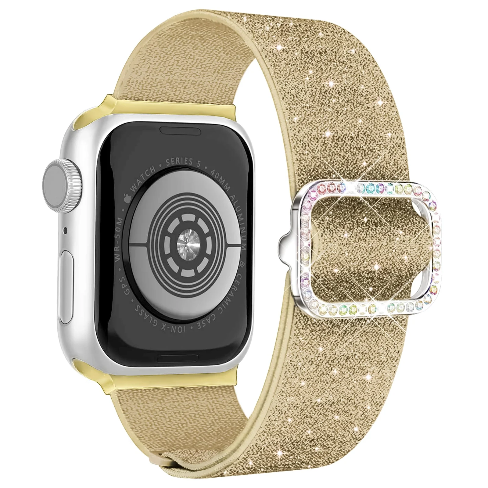 DL3 Mobilak Stretchy Bling Band For Apple Watch 49mm 46mm 45mm 44mm 42mm Women, Nylon Sparkly Strap Solo Loop Glitter Wristband for iWatch Series 11 10 9 8 7 6 5 4 SE3 SE2 SE Ultra 3 2 1 - Gold