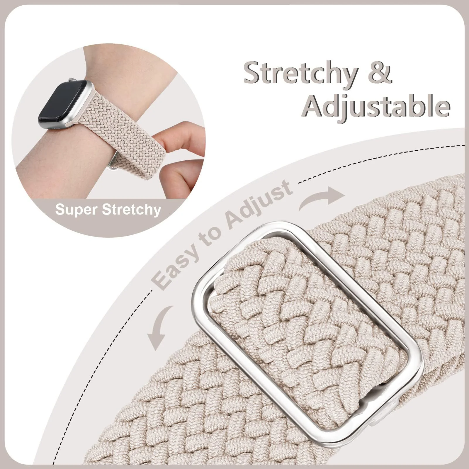 DL3 Mobilak Stretchy Nylon Solo Loop Strap Compatible with Apple Watch Band 49mm 45mm 46mm 44mm 42mm for Women Men, Sport Breathable Braided Wristband for iWatch Series 11 10 9 8 7 6 5 4 SE Ultra 3 2 1 - Starlight