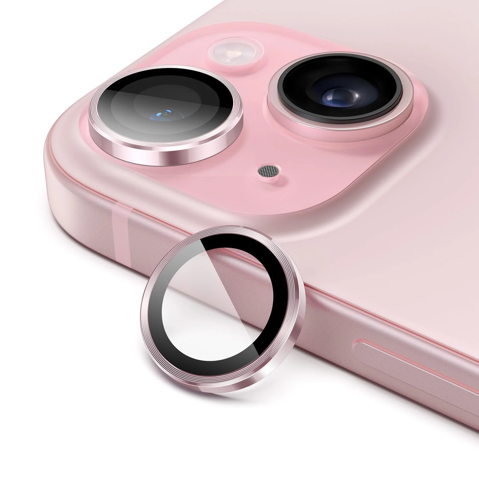 DL3 Mobilak Compatible with iPhone 15/15 Plus & iPhone 14/14 Plus Camera Lens Protector, Anti-Scratch HD Tempered Glass Lens Screen Protection Cover, Metal Individual Lens Ring - Pink