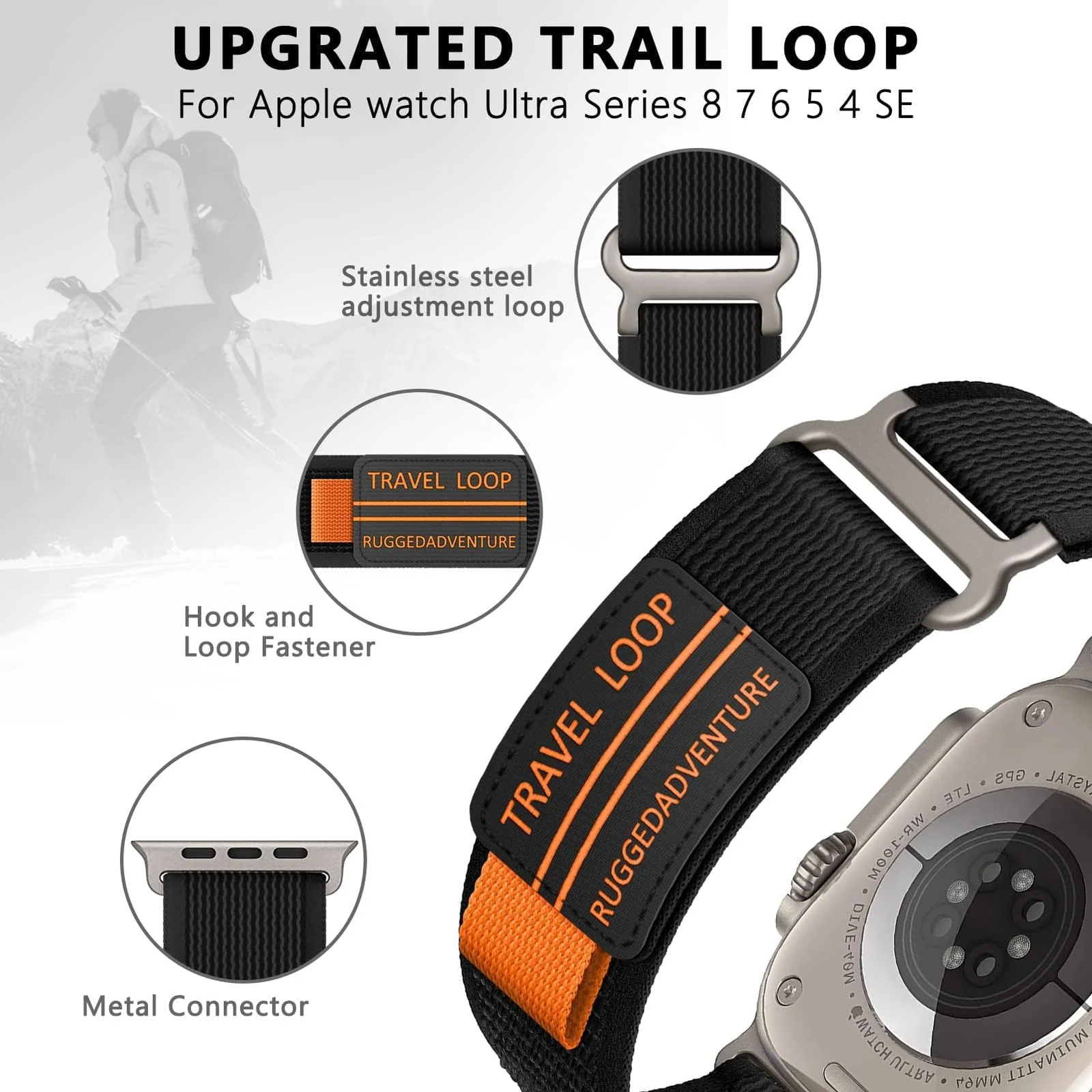 DL3 Mobilak Trail Loop Strap for Apple Watch Ultra Band 49mm 45mm 44mm 42mm iWatch Ultra Band Men Women, Rugged Sport Strap Soft Nylon Wristband for iWatch Ultra 2 Bands Series 9 8 7 6 5 4 3 2 1 SE - Black