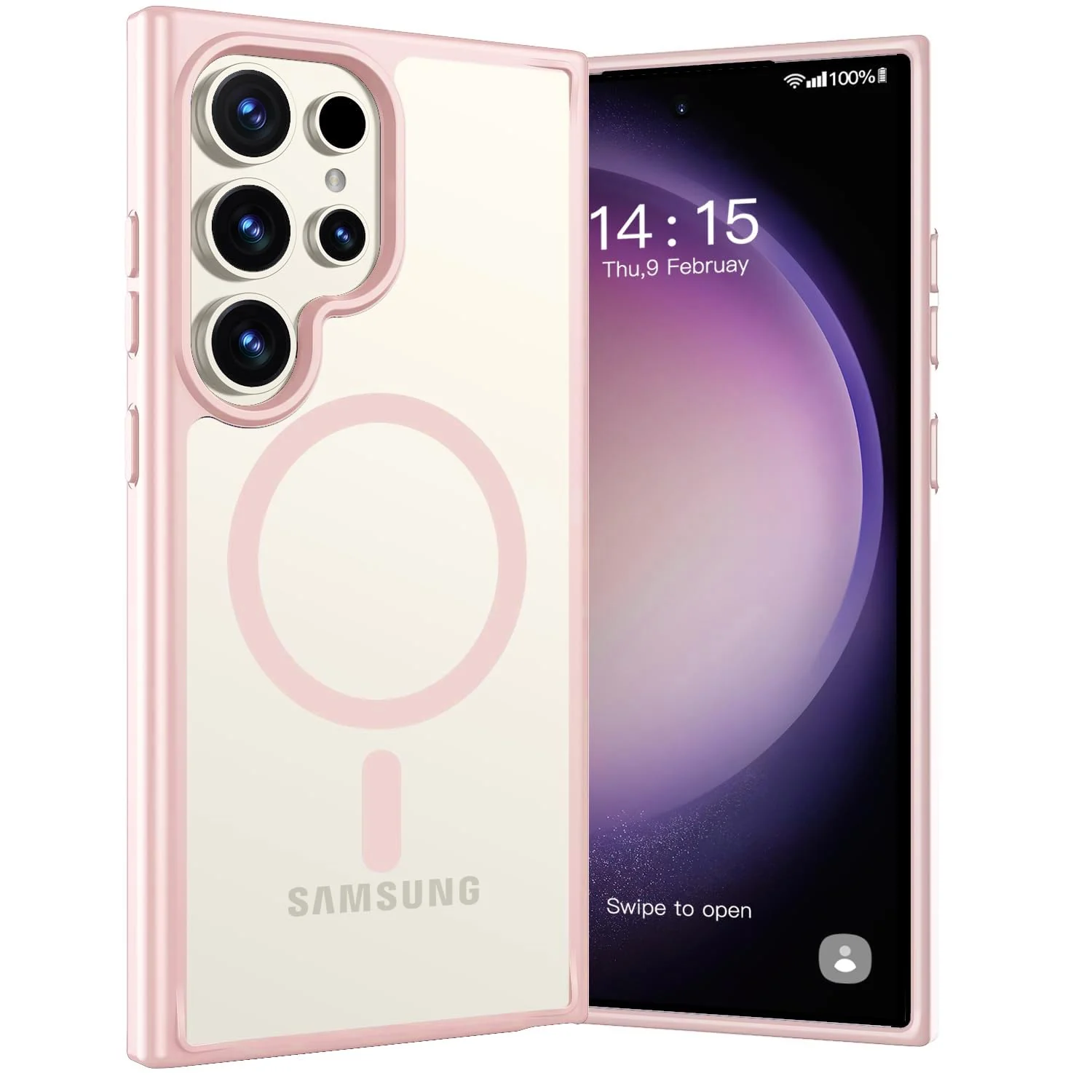 DL3 Mobilak Magnetic Case for Samsung Galaxy S24 Ultra [Compatible with MagSafe] [Shockproof Military Grade], Transparent Back Slim Bumper Cover Phone Case Samsung S24 Ultra - Pink