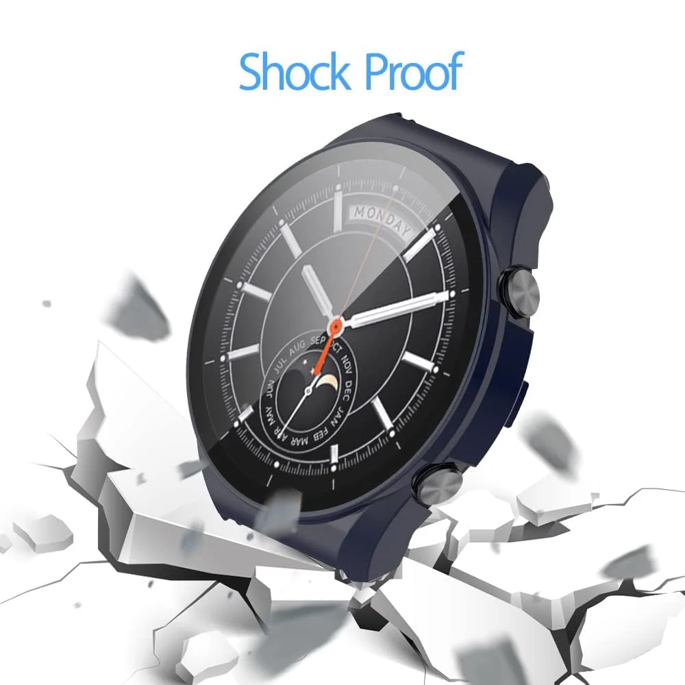 DL3 Mobilak Case with Screen Protector for Xiaomi Watch S1, Bumper Full Coverage Hard PC Overall Protective Cover, Built-in Tempered Glass Film High Sensitivity For Xiaomi Watch S1 - Blue