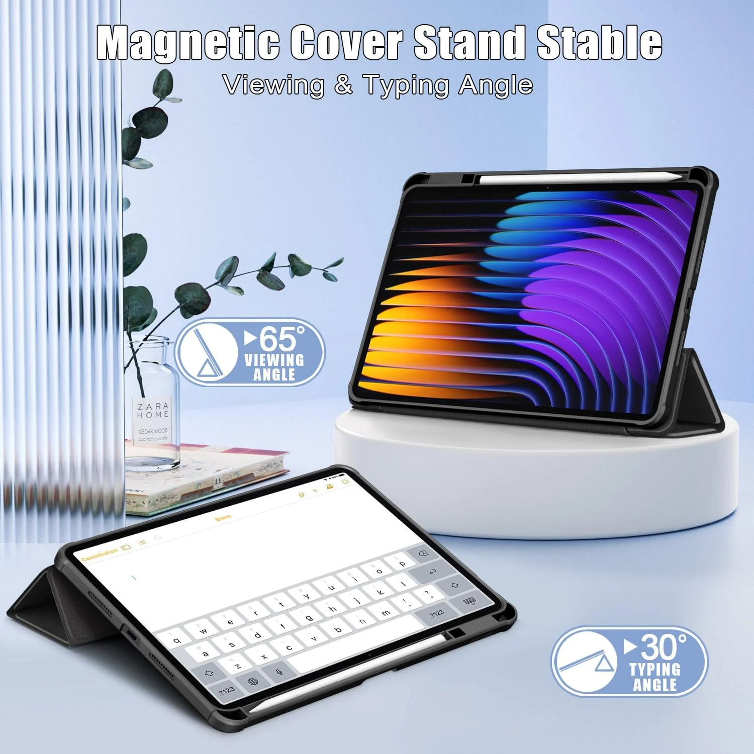 DL3 Mobilak Case for Xiaomi Pad 7 / Xiaomi Pad 7 Pro 2024 11.2 inch, Clear Shockproof Back Cover Built-in Pencil Holder, Auto Sleep/Wake - Black