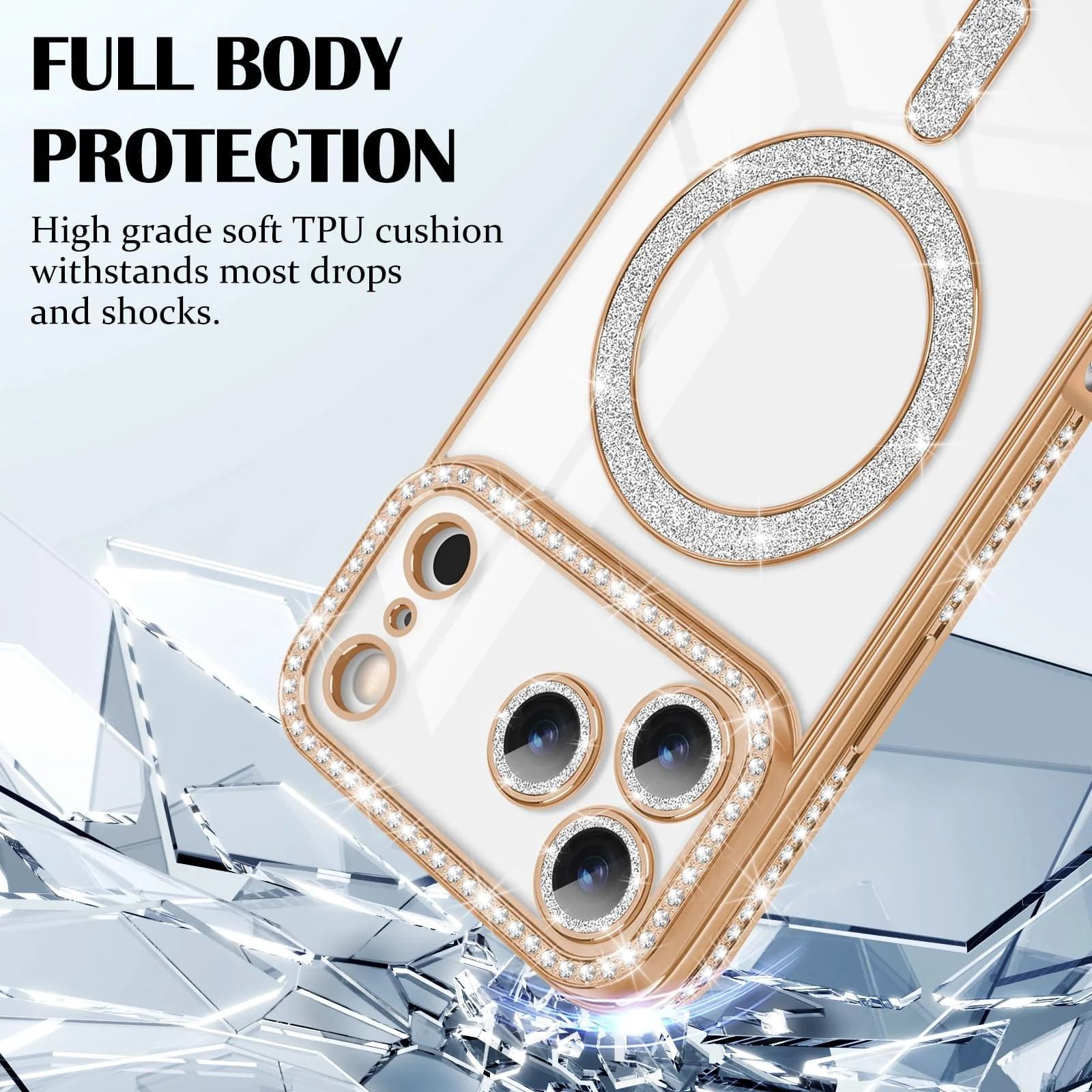 DL3 Mobilak MagSafe-Compatible Magnetic Case for iPhone 17 Pro with Camera Protection and Magnetic Car-Mount Support - Gold