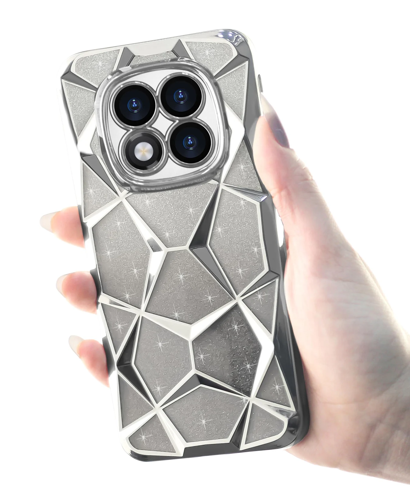 DL3 Mobilak Compatible with Redmi Note 14 Pro 5G /POCO X7 5G Case Plating Bling Gradient Glitter Clear Cover Soft TPU Silicone Cute Camera Protection Shockproof Back for Women Girls Case - Silver