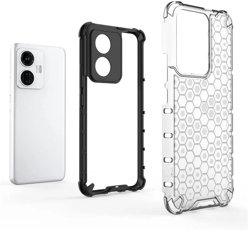 DL3 Mobilak Honeycomb Protective Case for vivo Y02S / vivo Y16 4G, Shock-absorbing protection, Transparent design, Slim, lightweight profile - Black