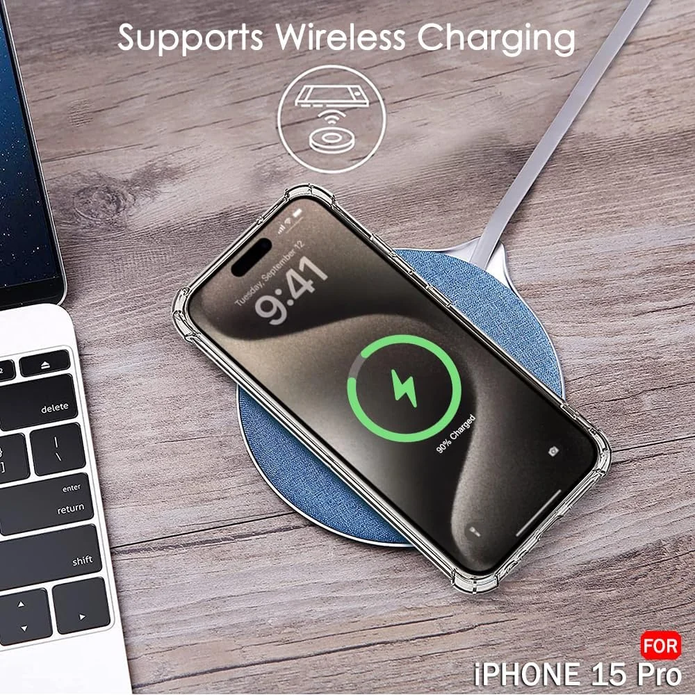 DL3 Mobilak Clear TPU Case for iPhone 15 pro, Camera protection, Shock-absorbing protection, Non-slip grip - Clear