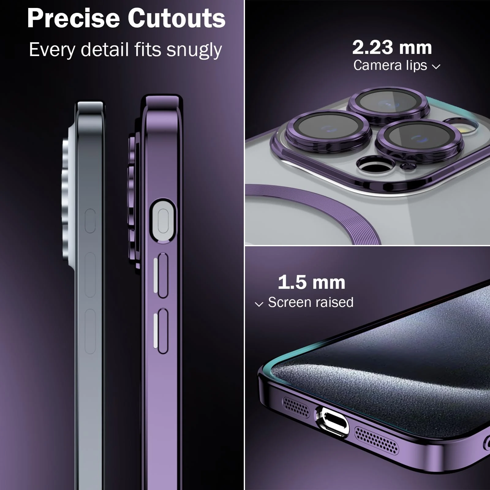 DL3 Mobilak Clear TPU Case with Electroplated Edges for iPhone 12 Pro with Camera Protection and Shockproof Design - Deep Purple