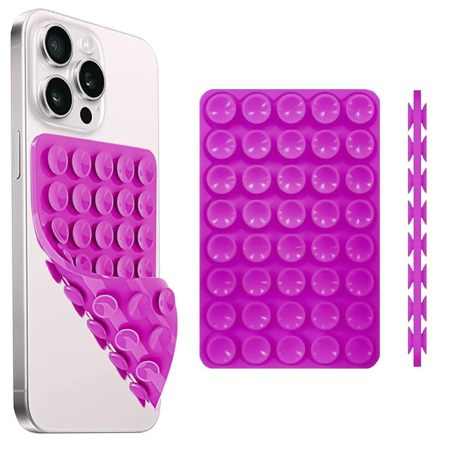 DL3 Mobilak Silicone Suction Cup Phone Mount for iPhone and Android, Double-sided suction design, Hands-free phone support, Strong suction grip - Fuchsia