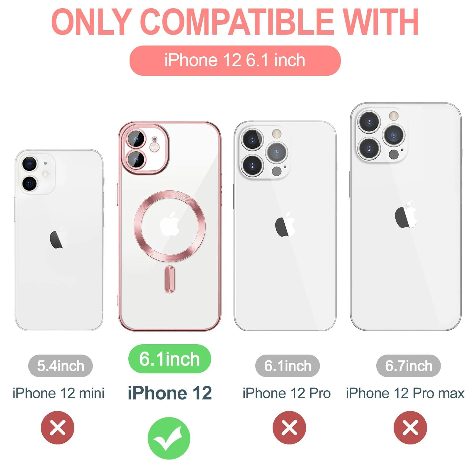 DL3 Mobilak Plated-Edge Protective Case for iPhone 12, Compatible with MagSafe accessories, Built-in magnetic car-mount support, Camera protection - Rose Gold