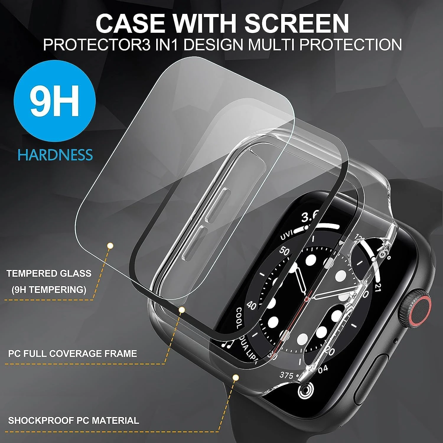 DL3 Mobilak Hard Case Designed for Apple Watch Series 8/7/6/5/4/Series SE/SE 2 44mm, Built-in 9H [HD ] Tempered Glass Screen Protector, [Full Protection] Slim Cover for 44mm - Clear
