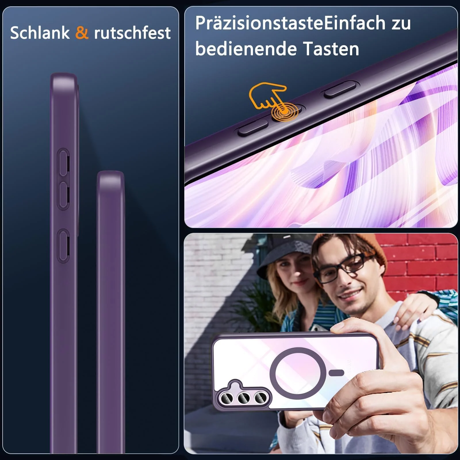 DL3 Mobilak Clear MagSafe-Compatible Magnetic Case for Samsung Galaxy A55 5G, Samsung Galaxy A35 with Camera Protection and Magnetic Car-Mount Support - Purple
