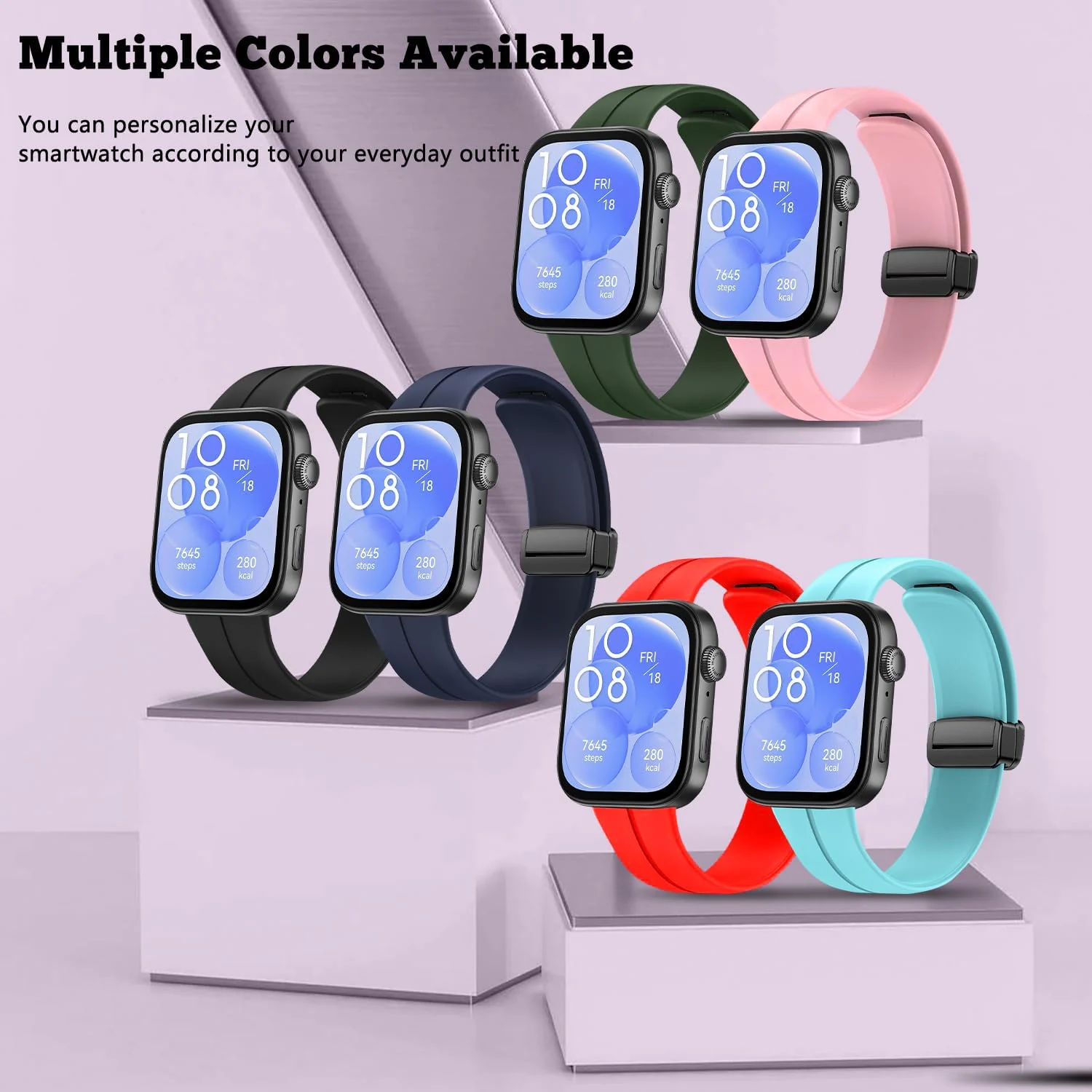 DL3 Mobilak Silicone Strap Compatible with Huawei Watch Fit 3/Watch Fit 4 Pro/Fit 4 Magnetic Metal Stainless Buckle Sport Silicone Strap, Band Quick Release Soft Replacment Wristband - Pink