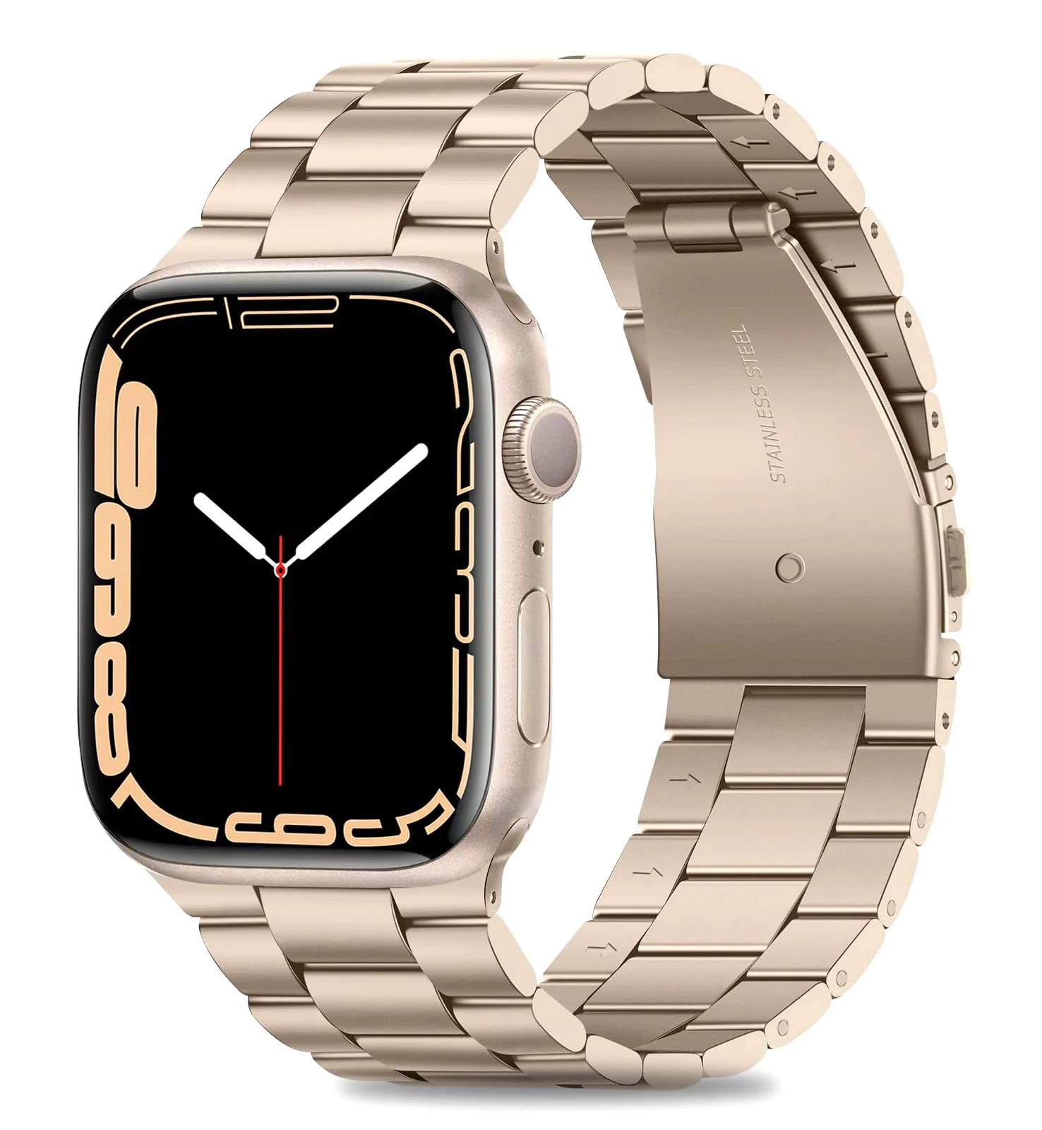 DL3 Mobilak Stainless Steel Band with Case Compatible with Apple Watch Band 45mm Series 9/8/7, Men Woman Business Strap with Protective Bumper Cover for iWatch Series 7/8/9 45mm - StarLight