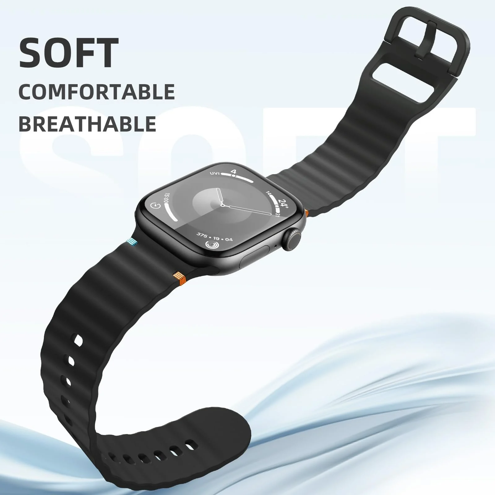 DL3 Mobilak Sport Strap for Apple Watch 49mm (Ultra 3/2/1) 46mm 45mm 44mm 42mm for Women Men, Soft Silicone Replacement Strap for iWatch Series 11/10/9/8/7/6/5/4/3/2/1/SE 3 2 1 - Black