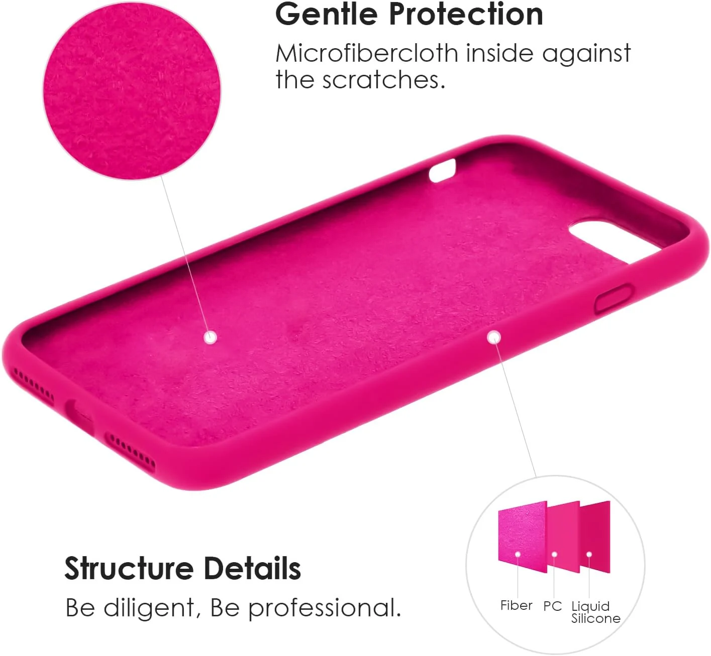 DL3 Mobilak Liquid Silicone Protective Case for iPhone SE 2022, SE 2020, iPhone 7, iPhone 8 with Camera Protection and Microfiber Lining - Neon Pink