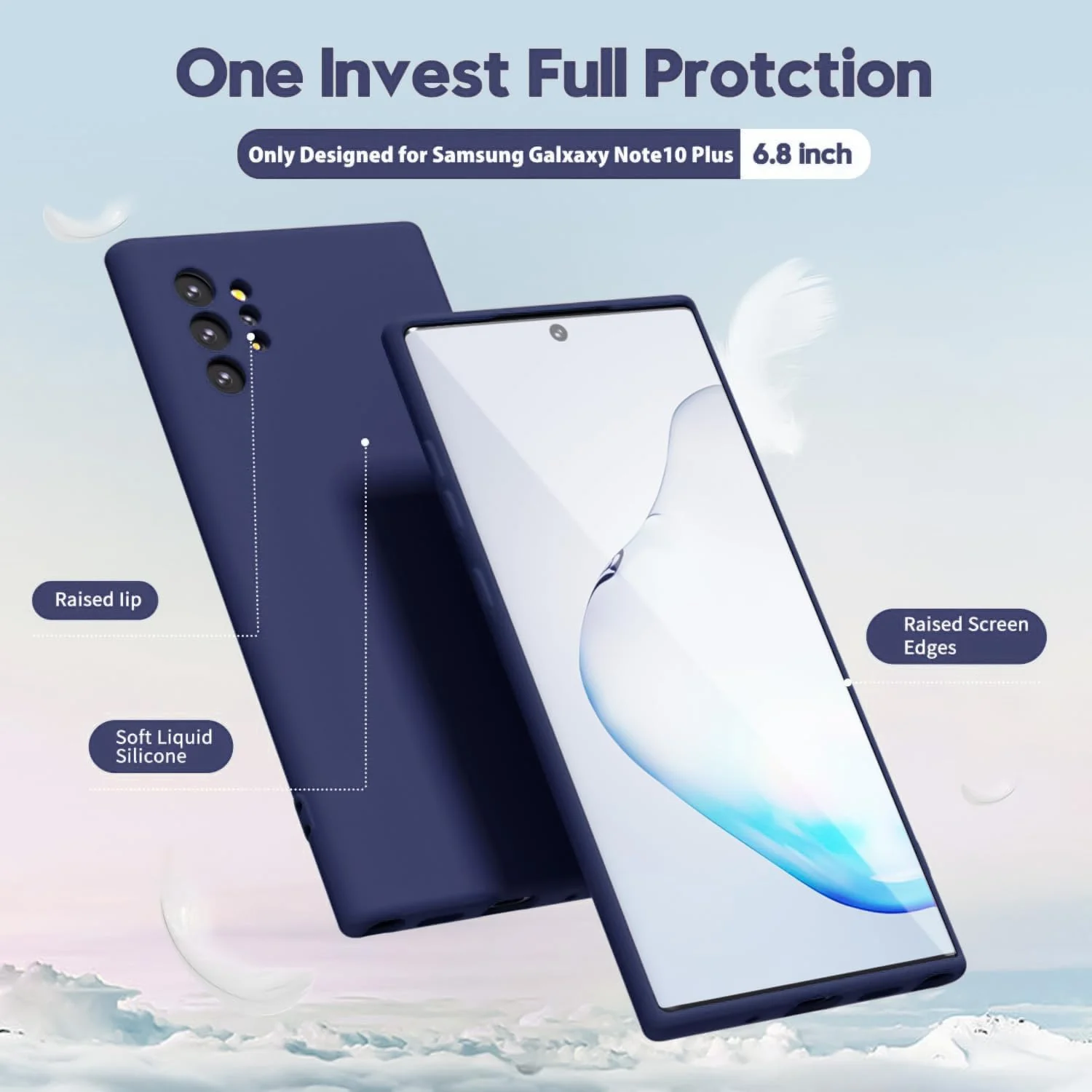 DL3 Mobilak Liquid Silicone Protective Case for Samsung Galaxy Note10 Plus with Microfiber Lining and Shockproof Design - Blue 2